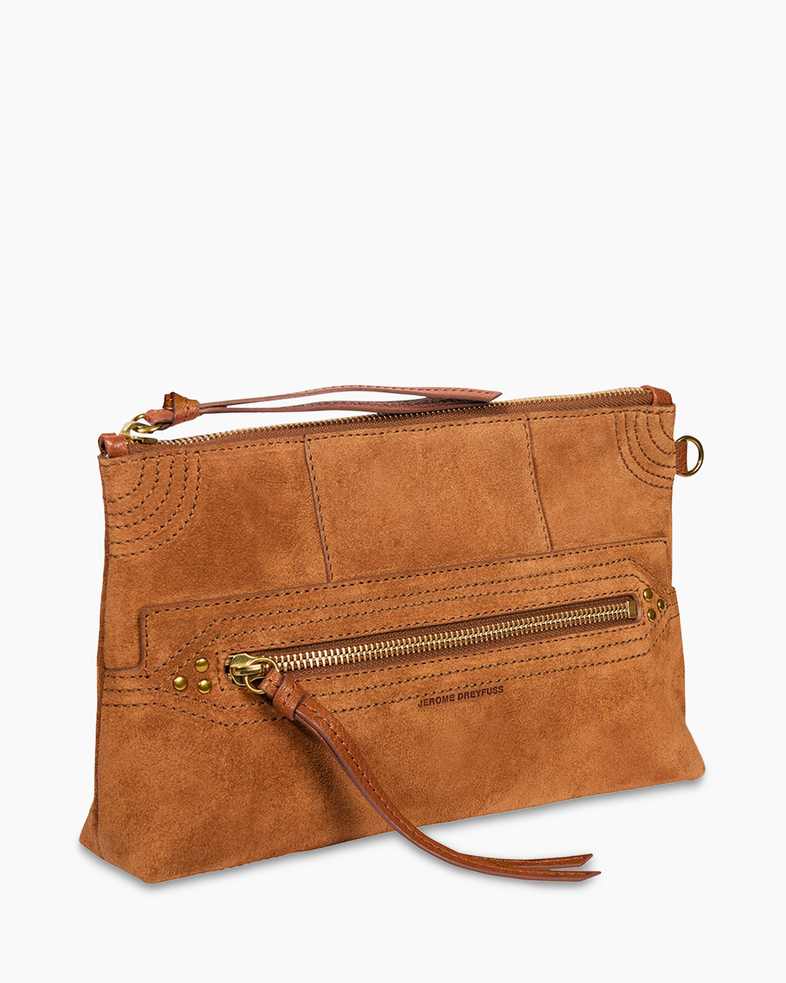 clutch, wallet, brown, suede, zipper