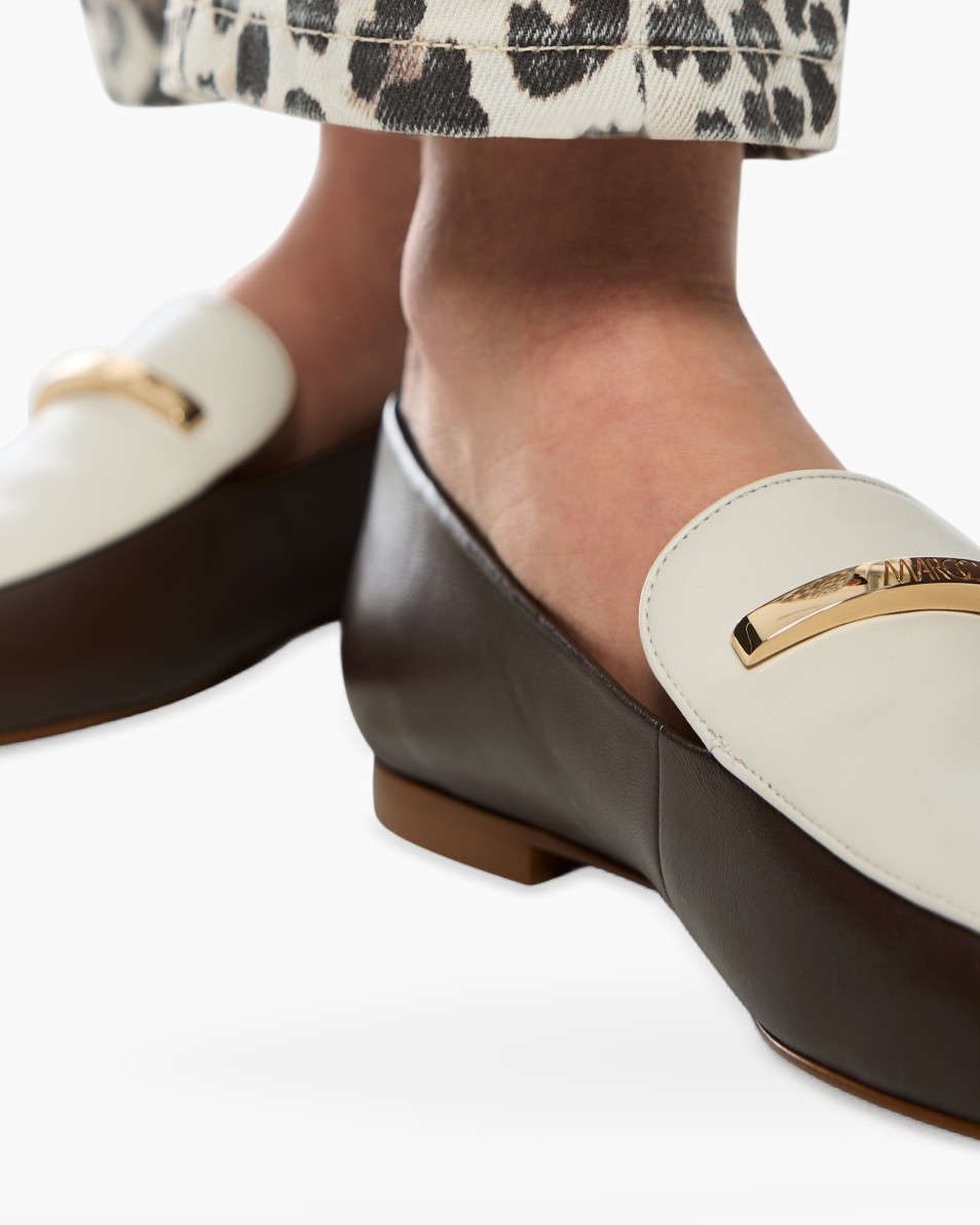 loafers, moccasins, two-tone, slip-on, gold buckle