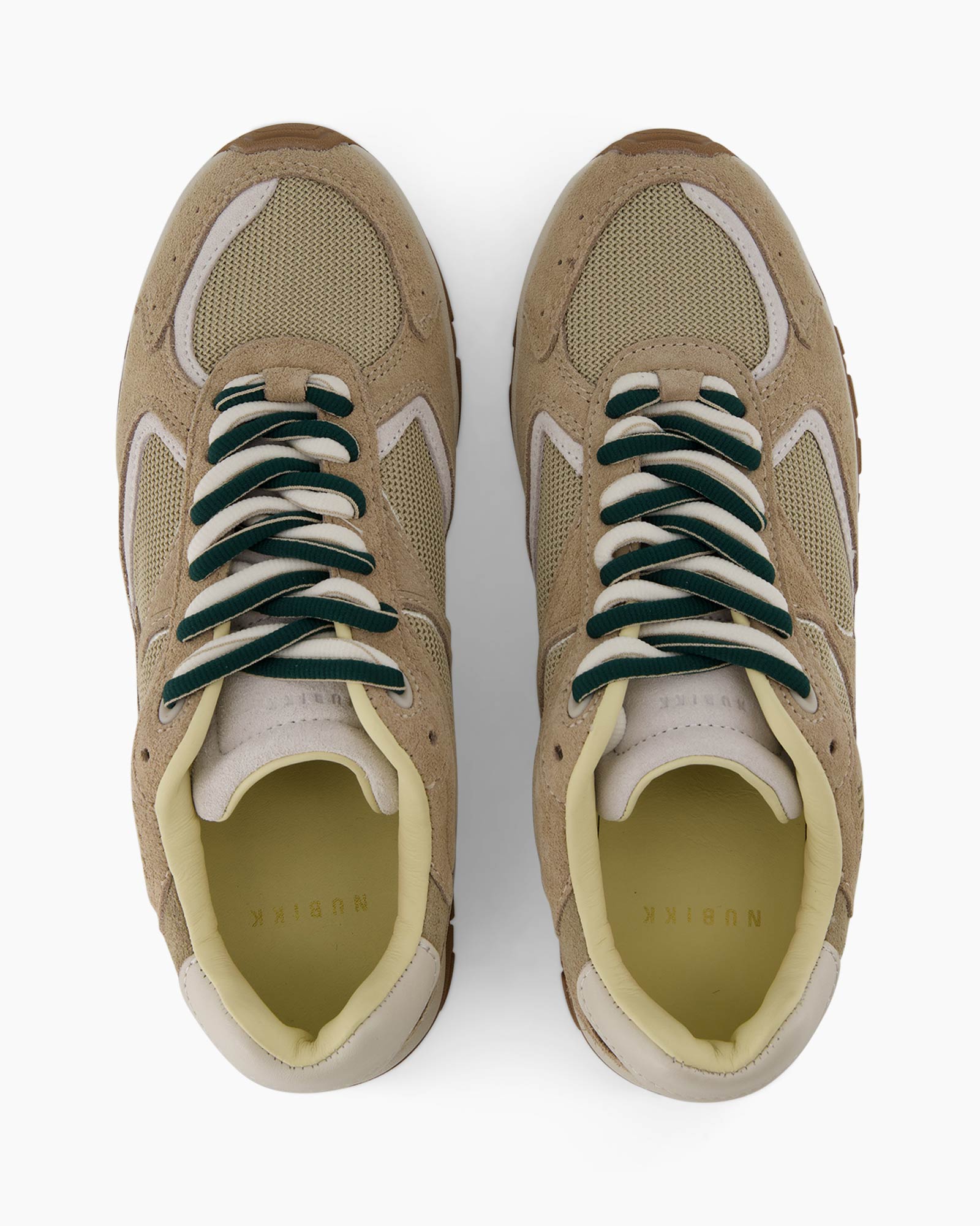 sneakers, mesh, tan, green laces, low-top