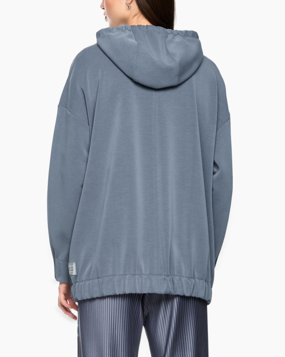 hoodie, oversized, blue-gray, hooded, fleece, back view, sweatshirt