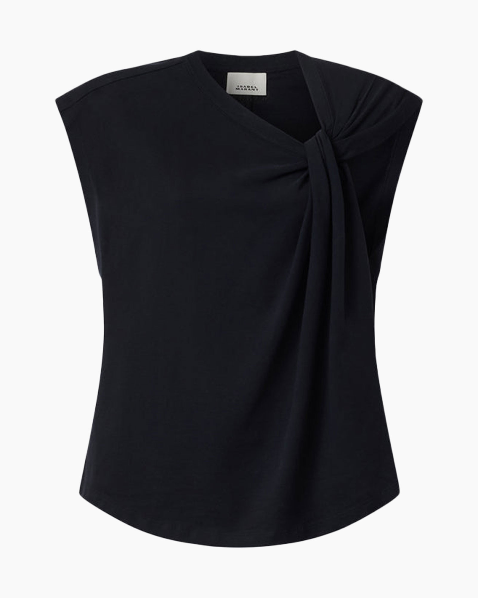 top, black, sleeveless, knotted, knit-like