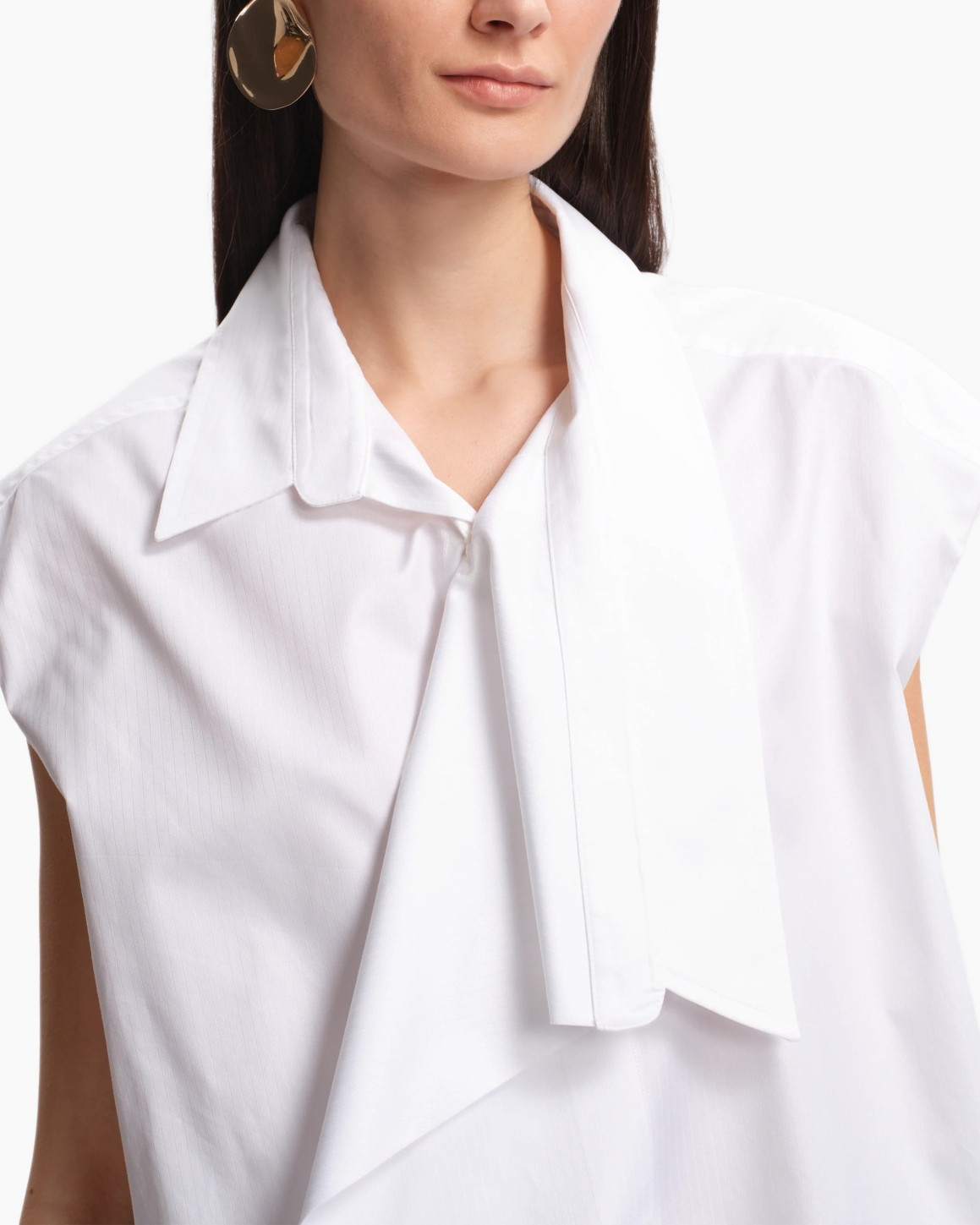 white shirt, collar, scarf detail, sleeveless, minimalist