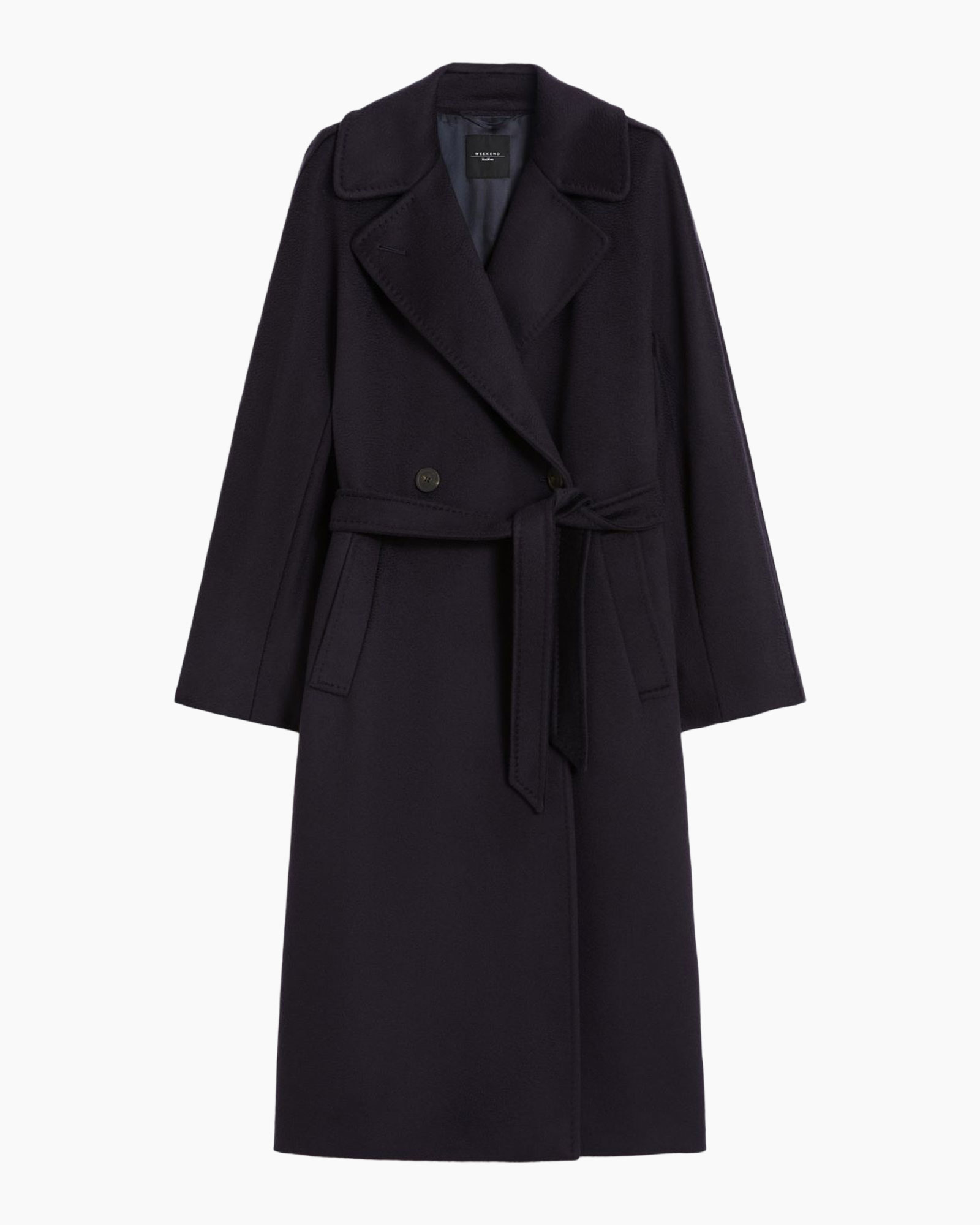 coat, trench coat, belted, long length, dark purple