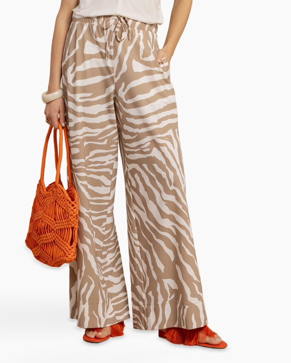 pants, wide-leg, zebra pattern, beige,  Drawstring