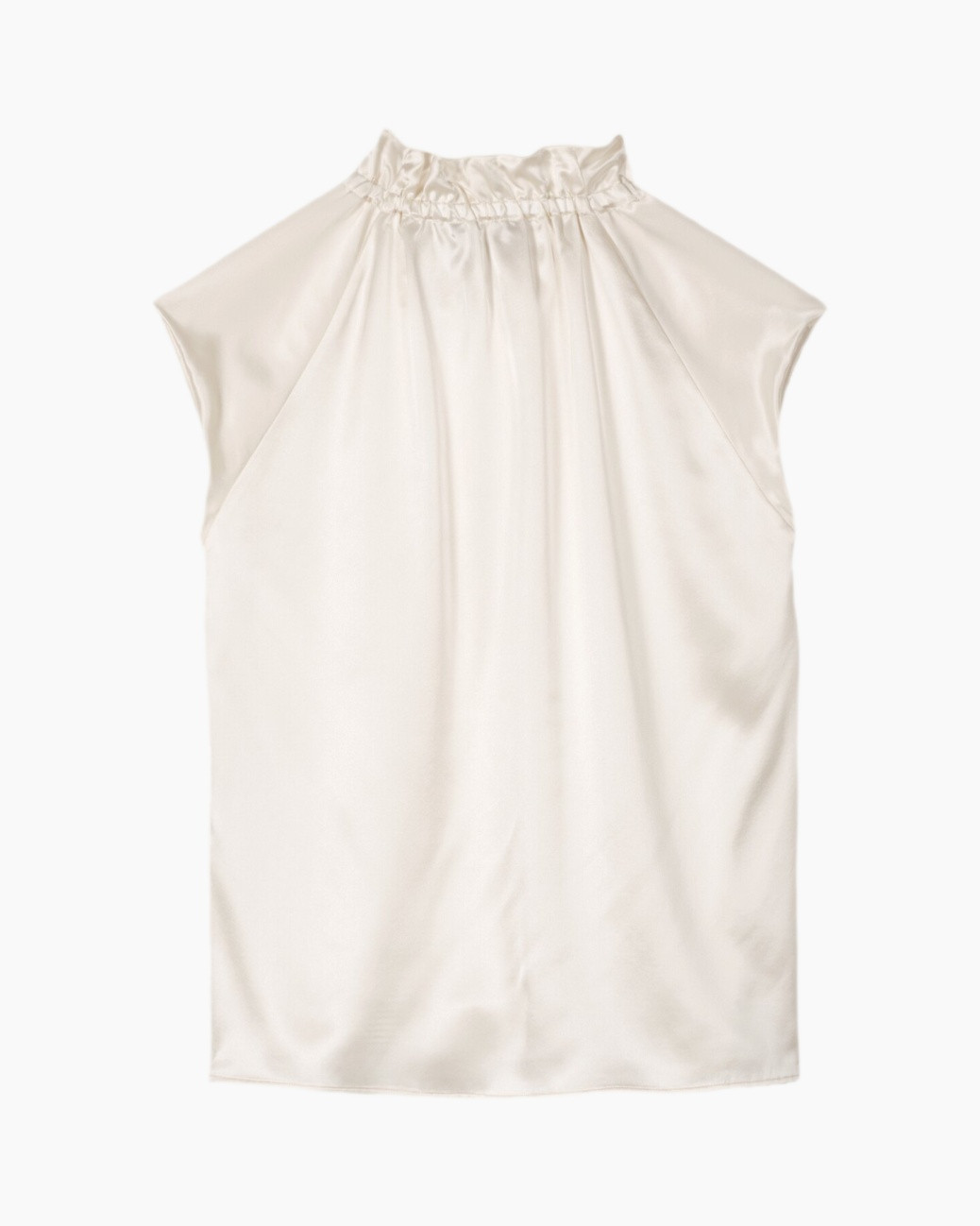 sleeveless top, high neck, cream, smooth fabric, plain