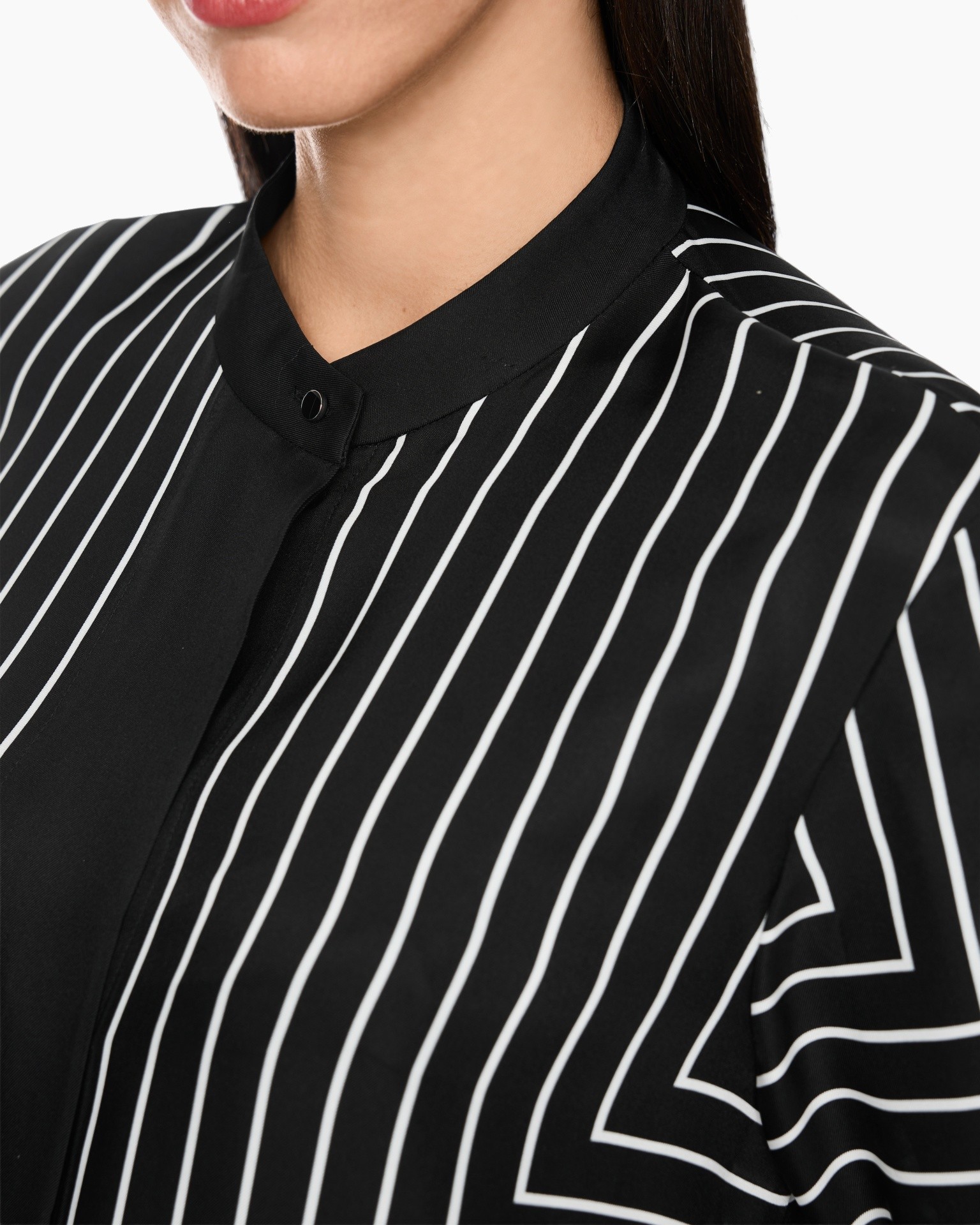 blouse, striped, black, collar, buttoned