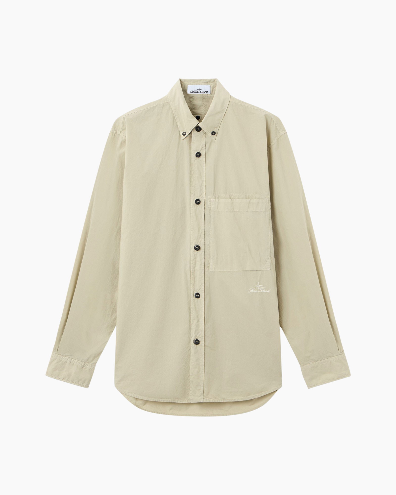 shirt, button-down, long-sleeve, pocket, beige