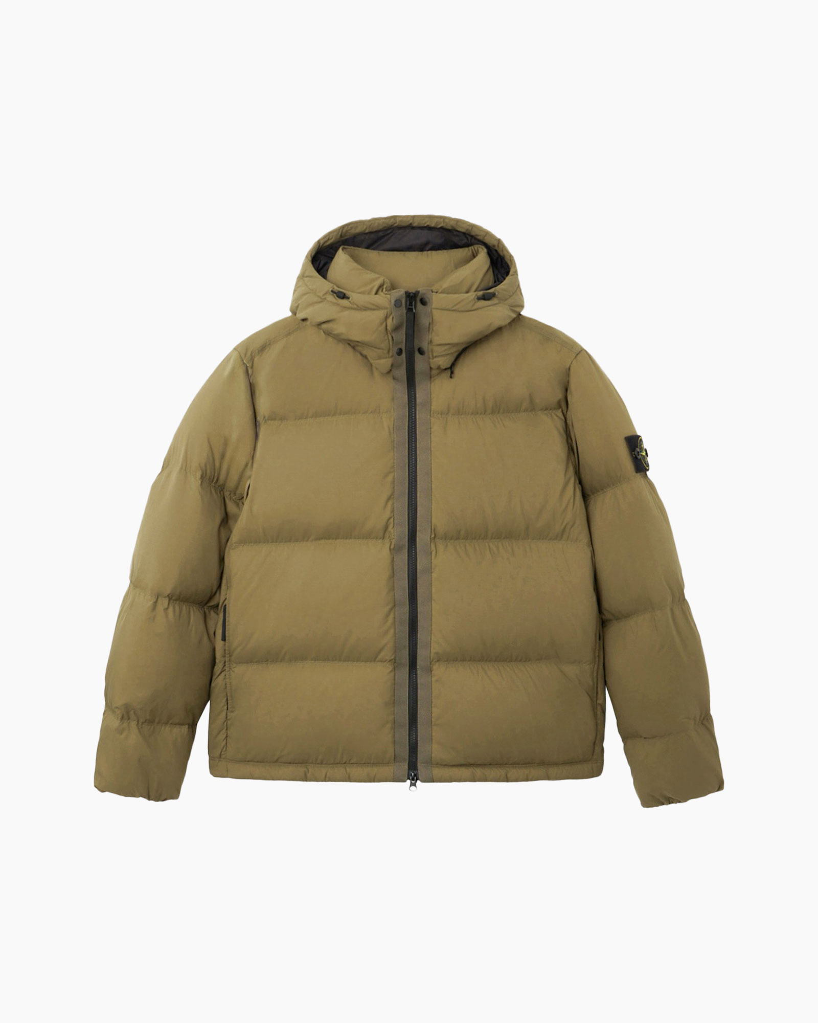 puffer jacket, down jacket, hooded, olive, zipper