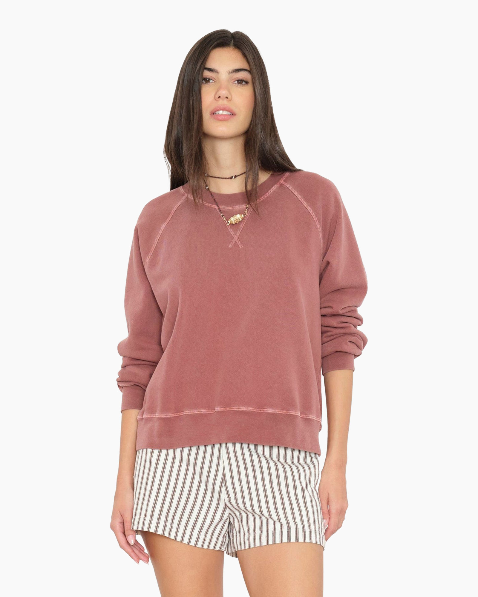crewneck, sweatshirt, rose, long sleeves, shorts