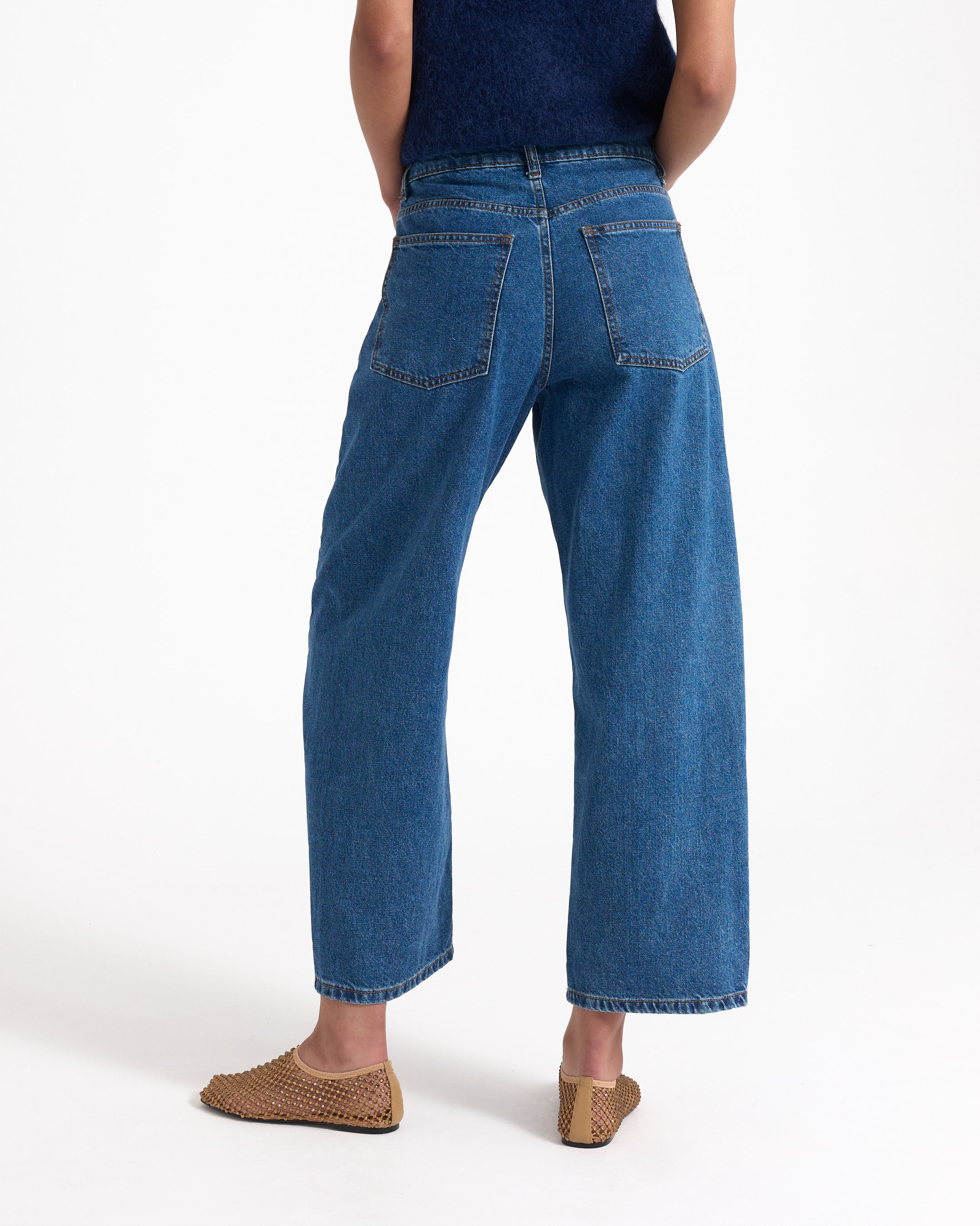 jeans, wide-leg, back pockets, denim, blue
