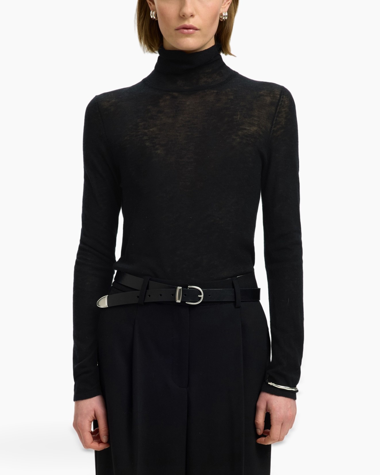 Top Vendy Wool Ls Knit Roll Neck Noo Zwart