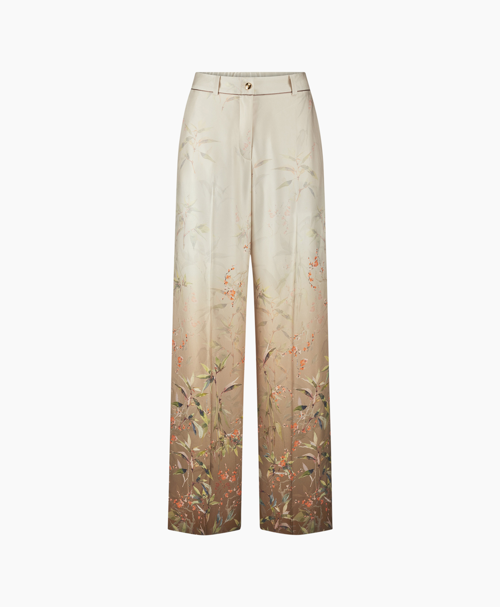 palazzo pants, floral print, gradient, beige, wide leg