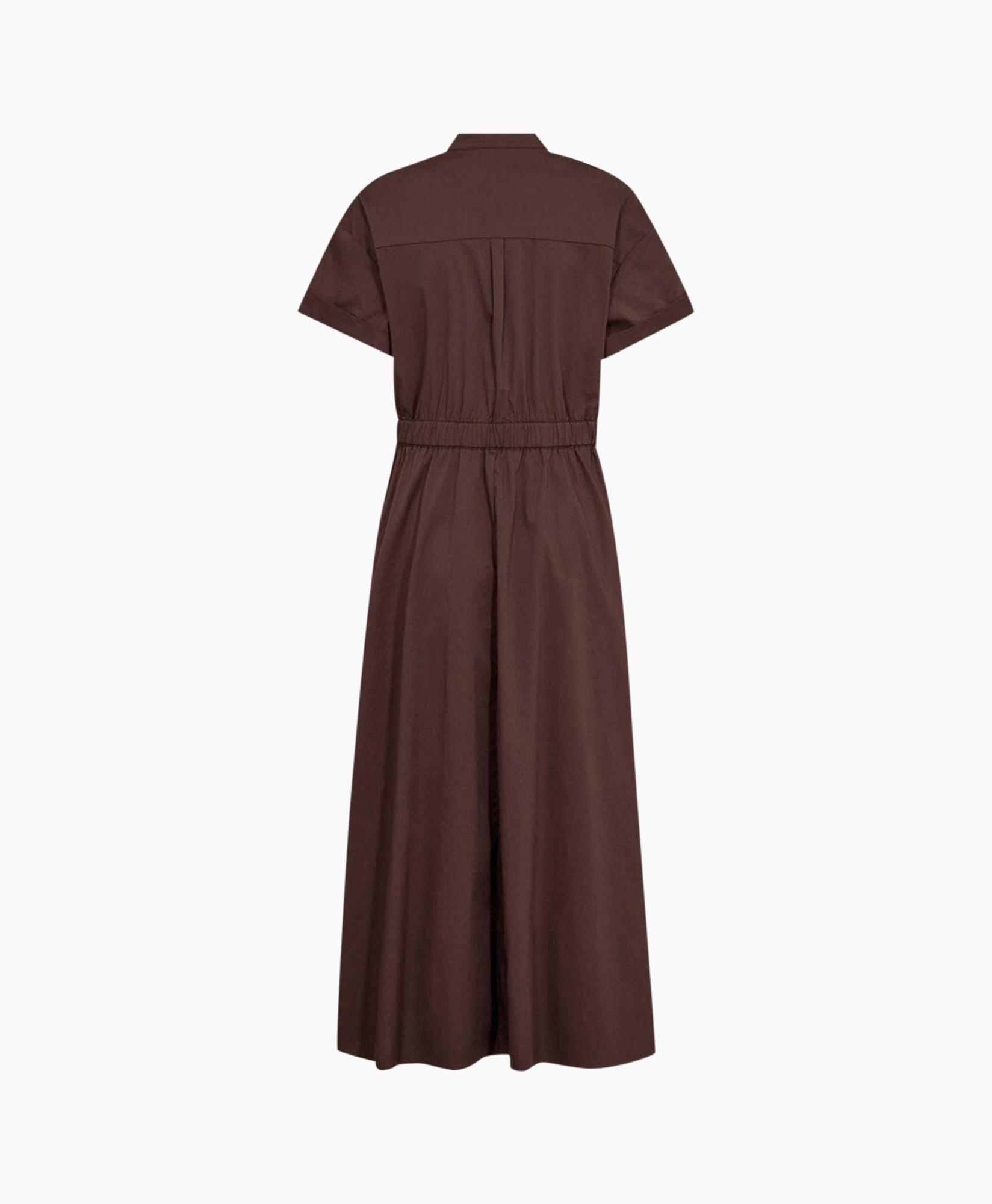 dress, wrap, short-sleeve, brown, pleated