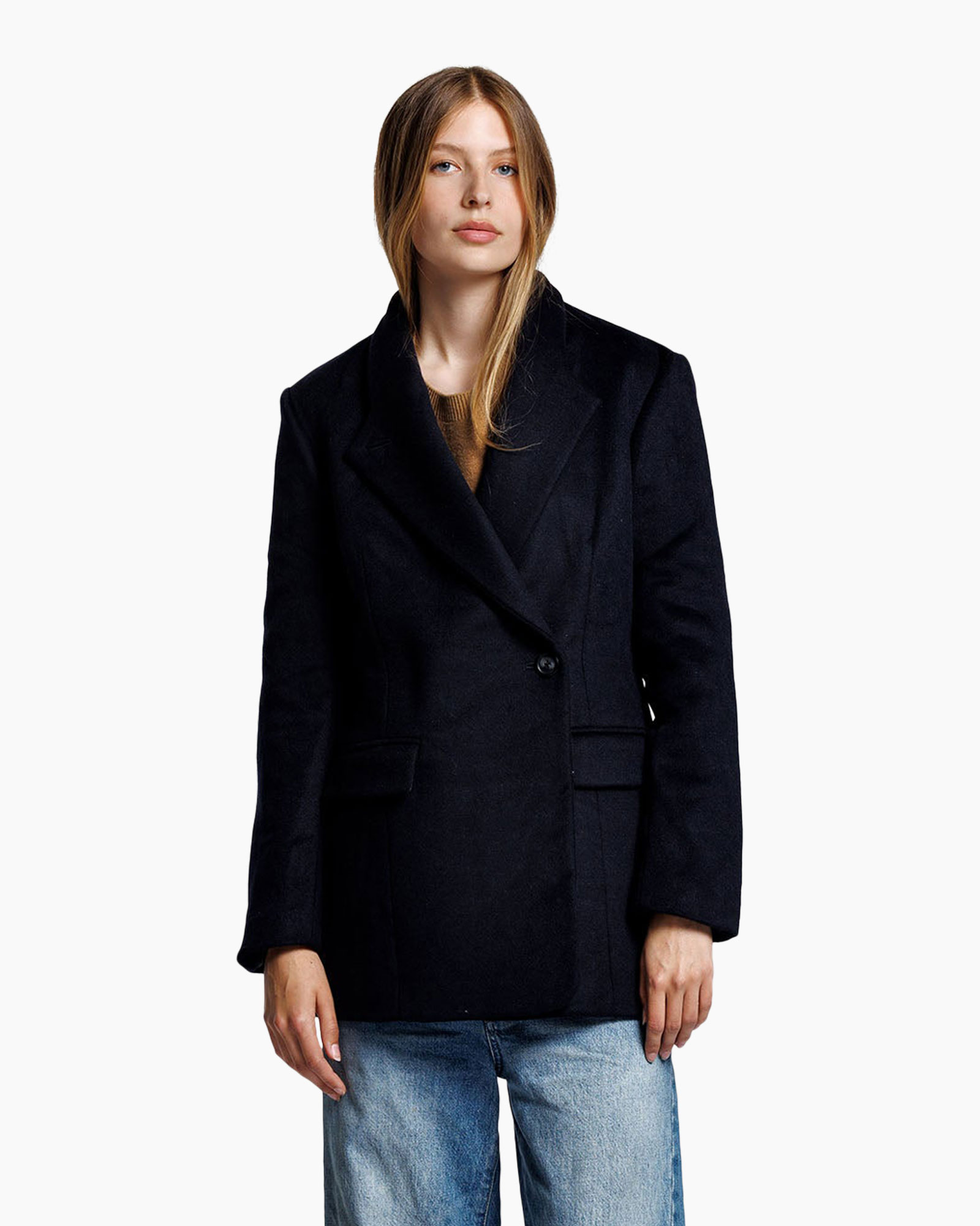 blazer, jacket, dark, longline, pockets
