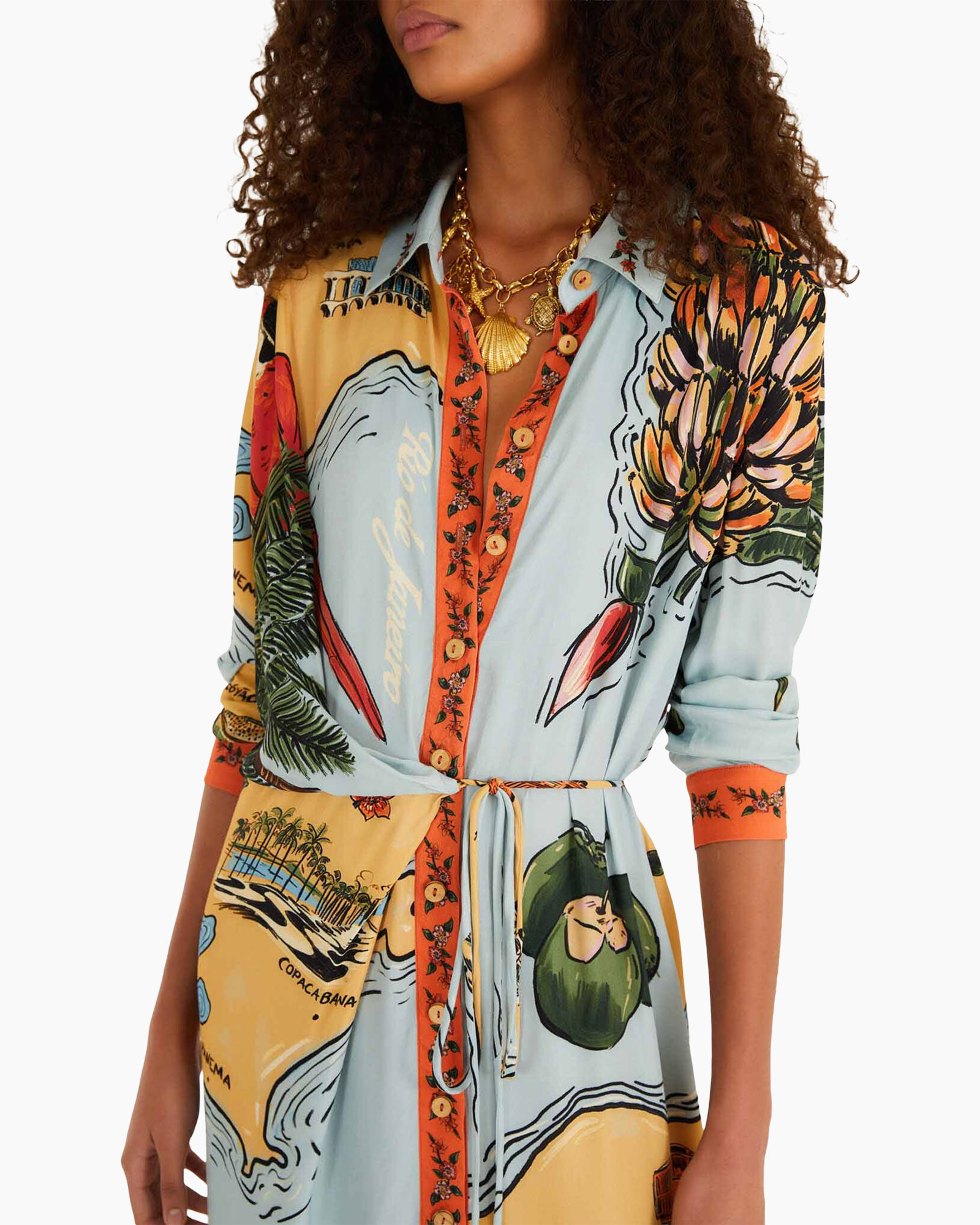 dress, shirt-dress, printed, beach, long-sleeve