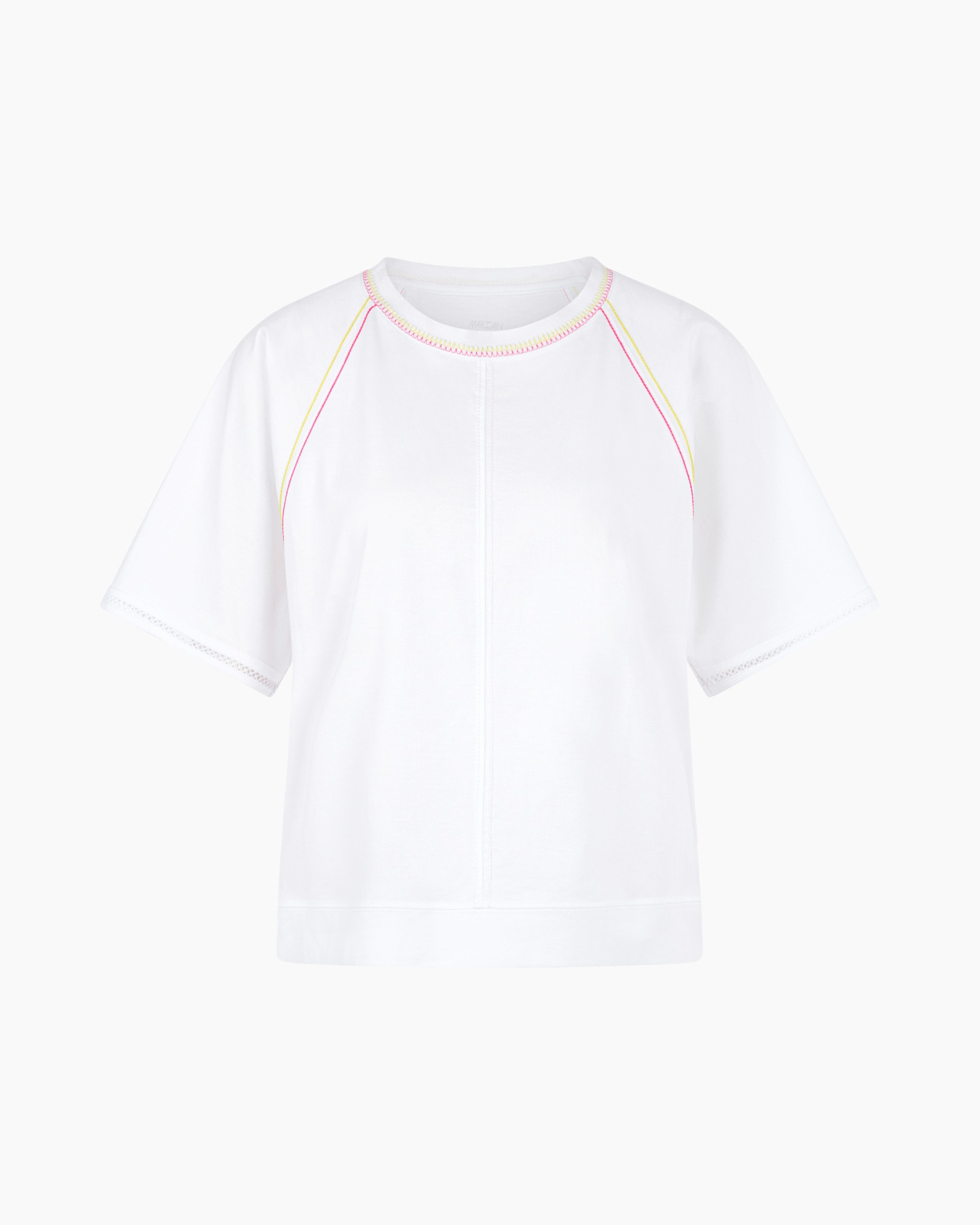 t-shirt, white, short sleeve, crew neck, stitching accents