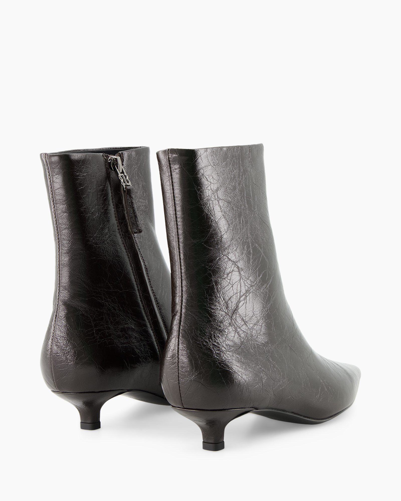 ankle boots, black leather, zip closure, kitten heel, pull-on/zip boot