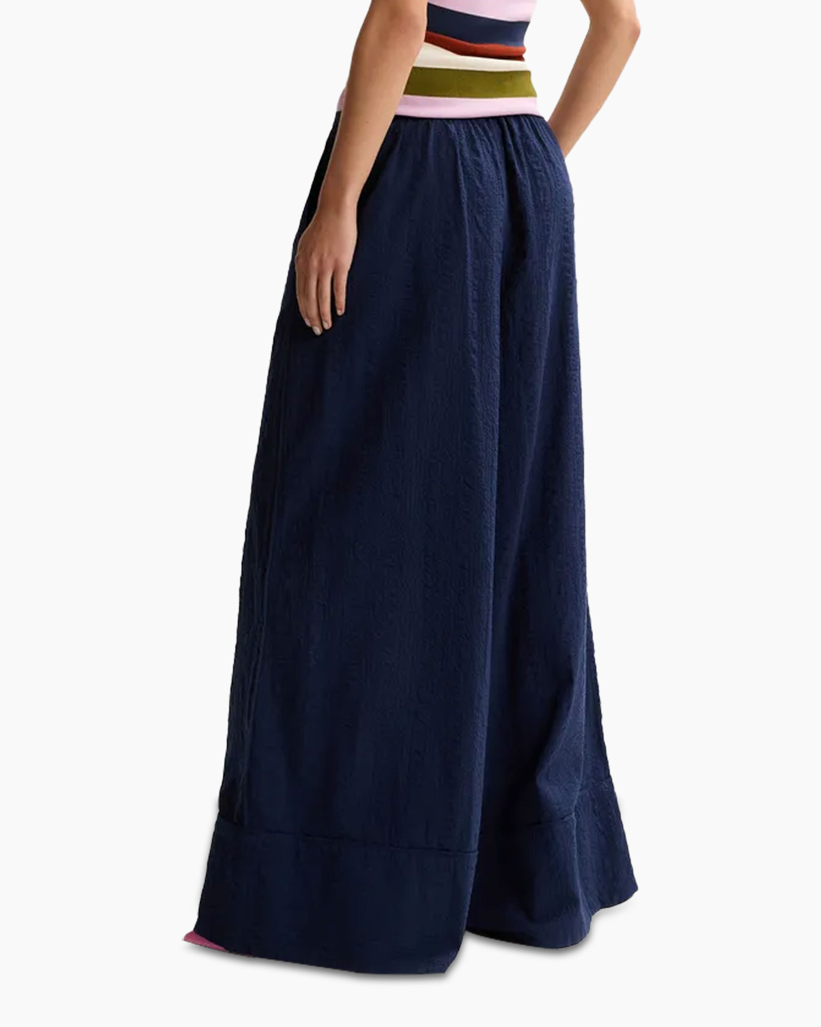 wide-leg pants, navy blue, palazzo pants, drawstring waist, pockets