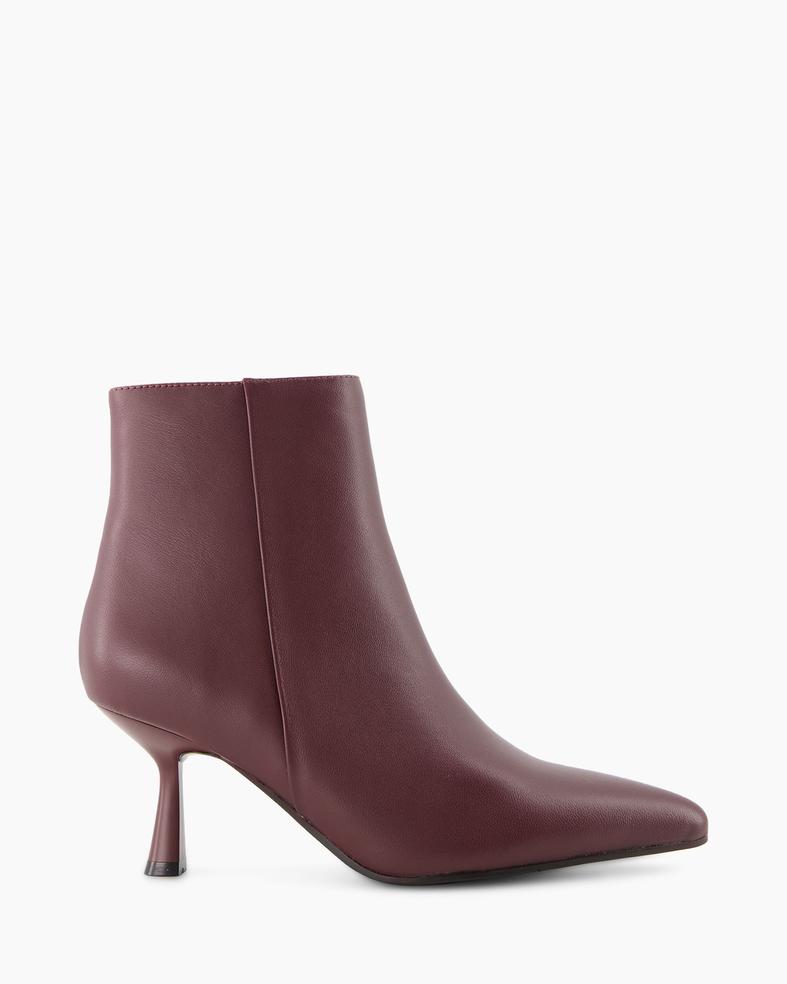 ankle boot, leather boot, burgundy, mid heel, slip-on boot