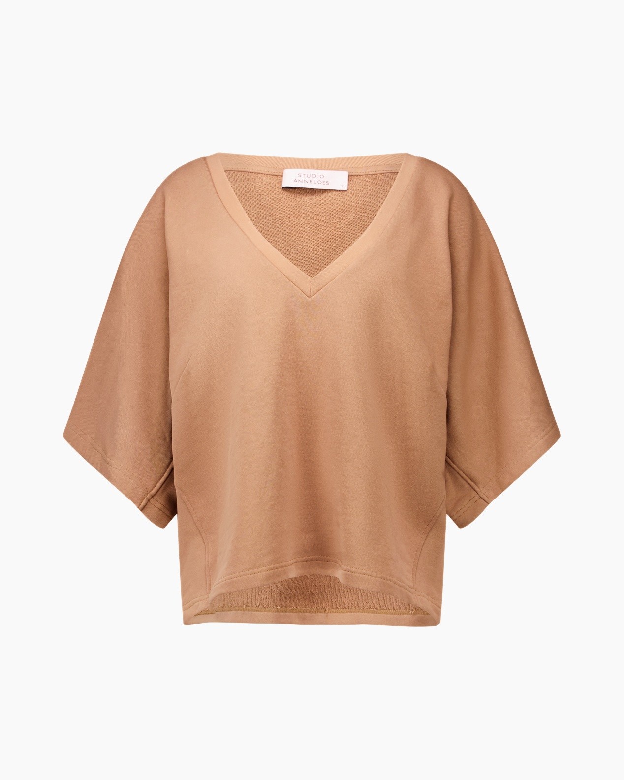 V-neck, Loose-fit, Batwing sleeves, Camel color, Top