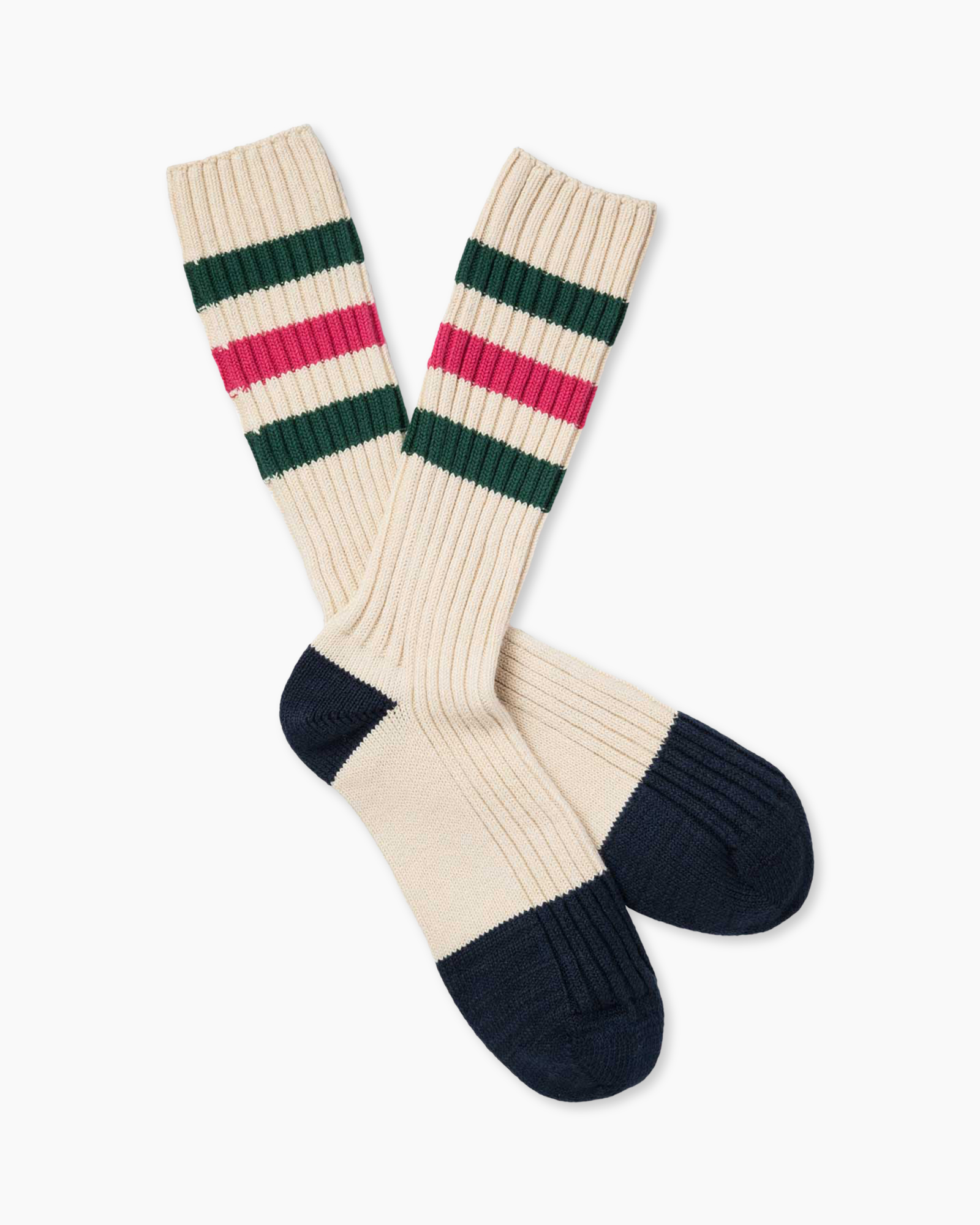 socks, knit, striped, beige, navy