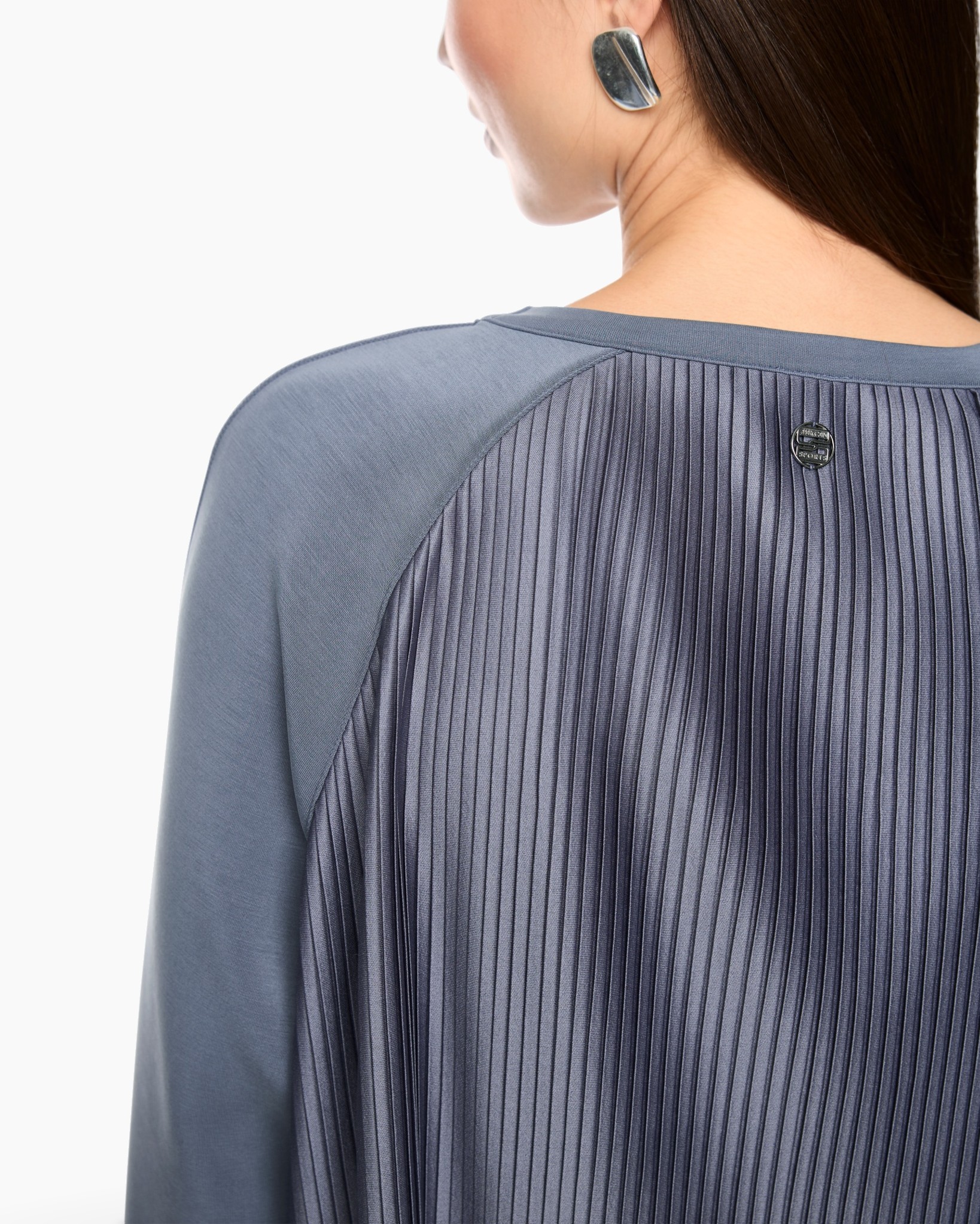 plaid, pleated, back, silky, keyhole button