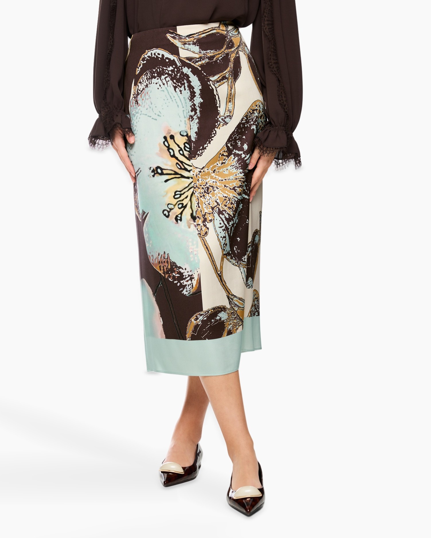 skirt, midi, floral, multicolor, panel
