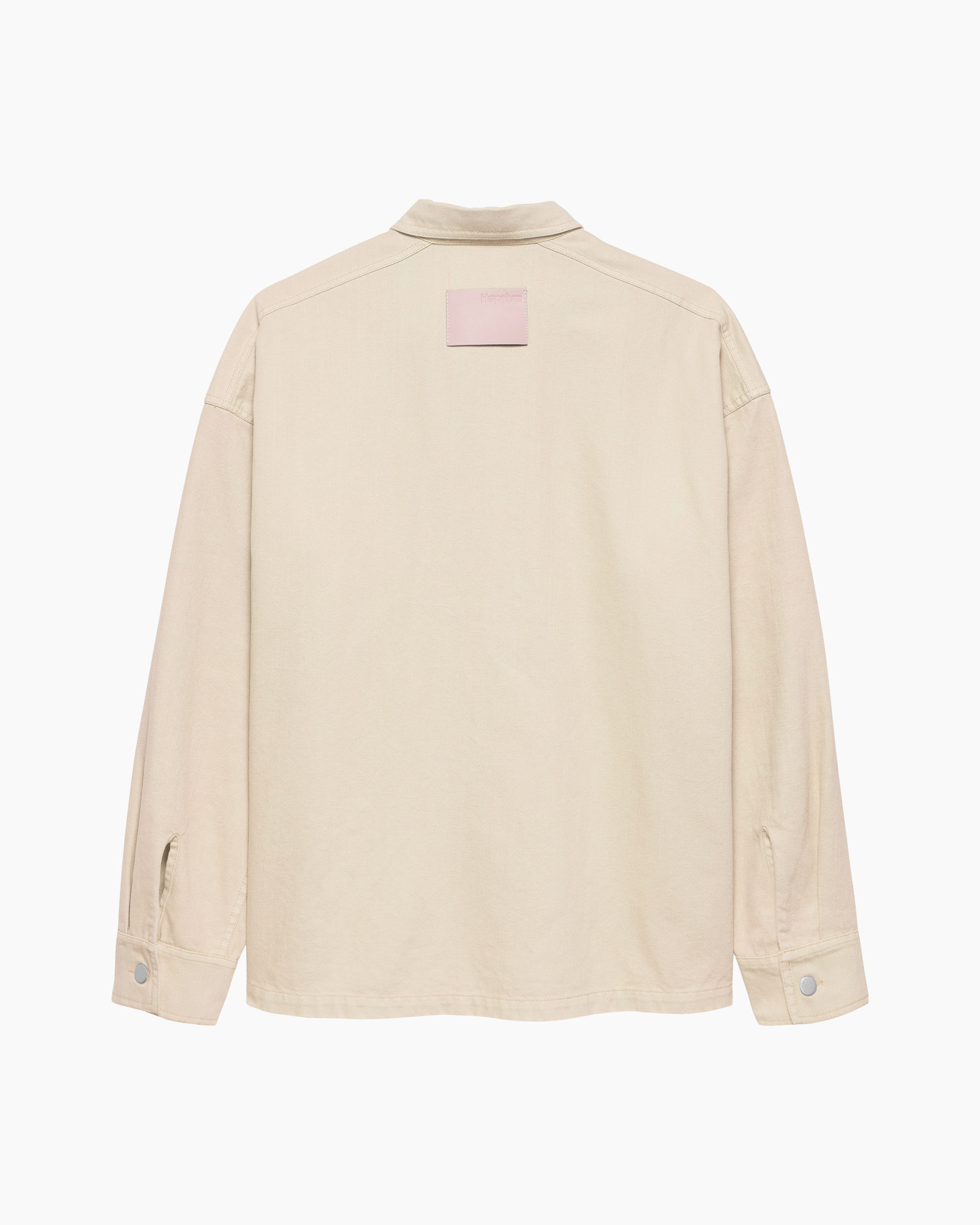 beige, shirt, long-sleeve, collar, back view