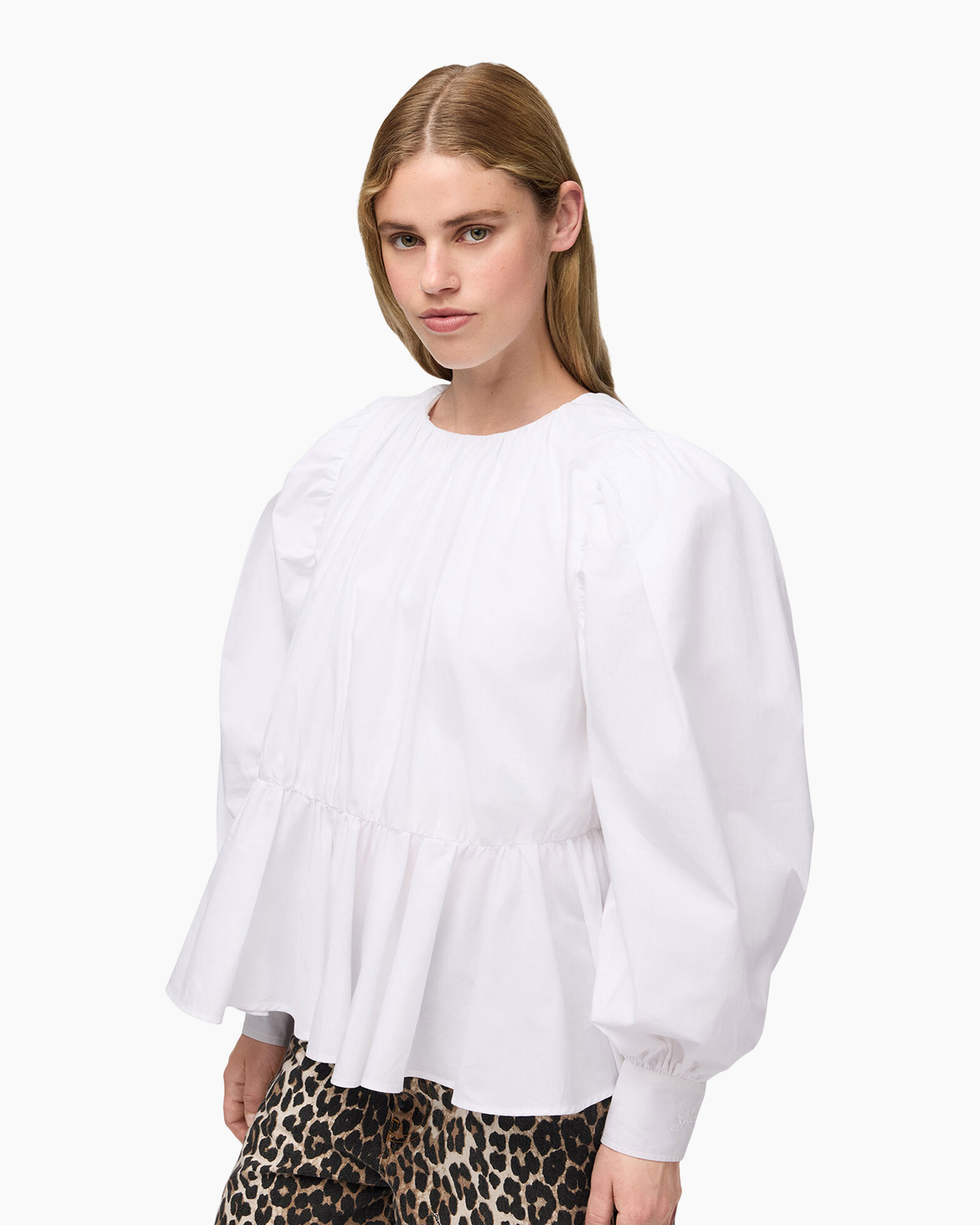 blouse, white, peplum, puff_sleeves, loose_fit