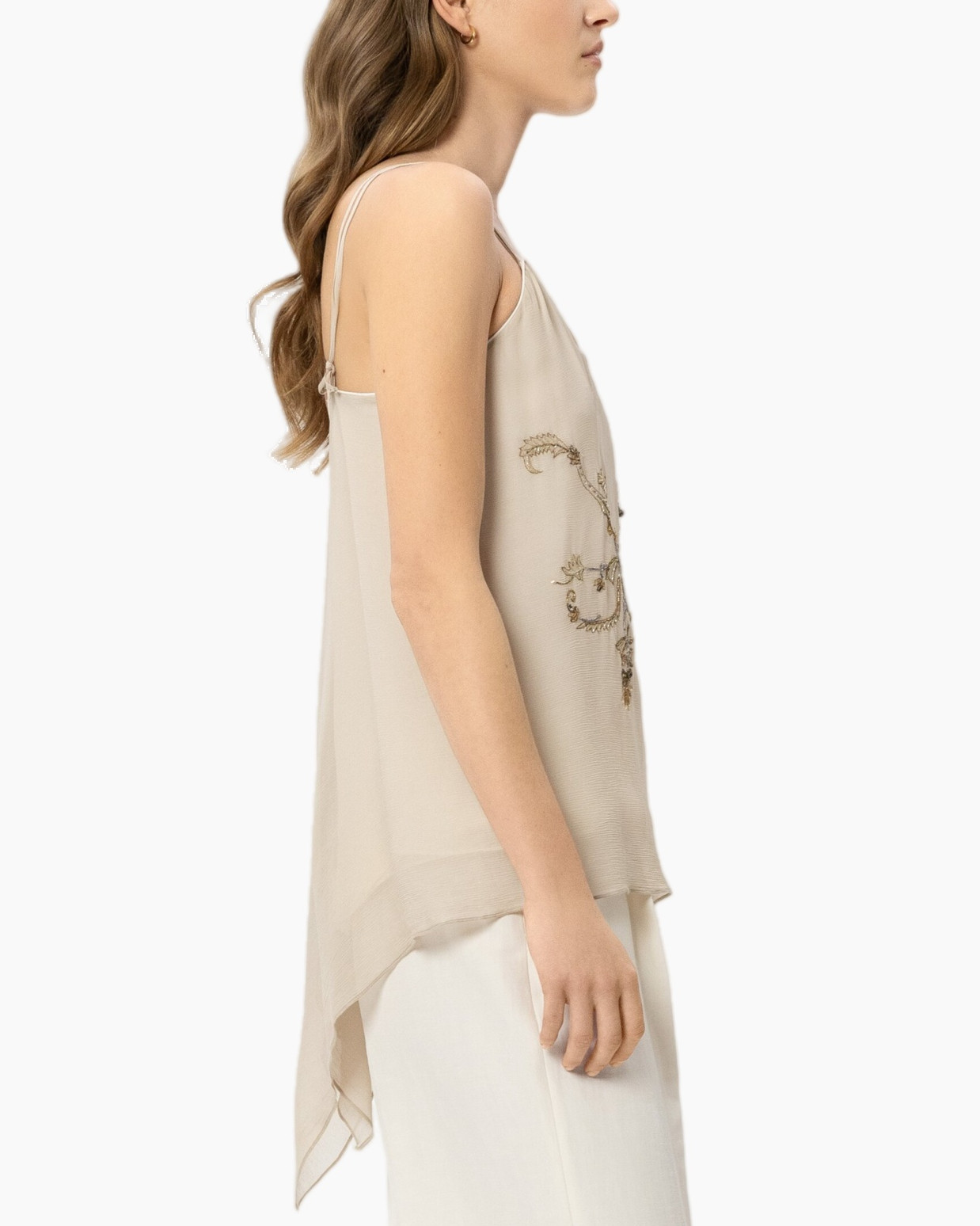 tank top, embroidery, beige, sleeveless, layered top