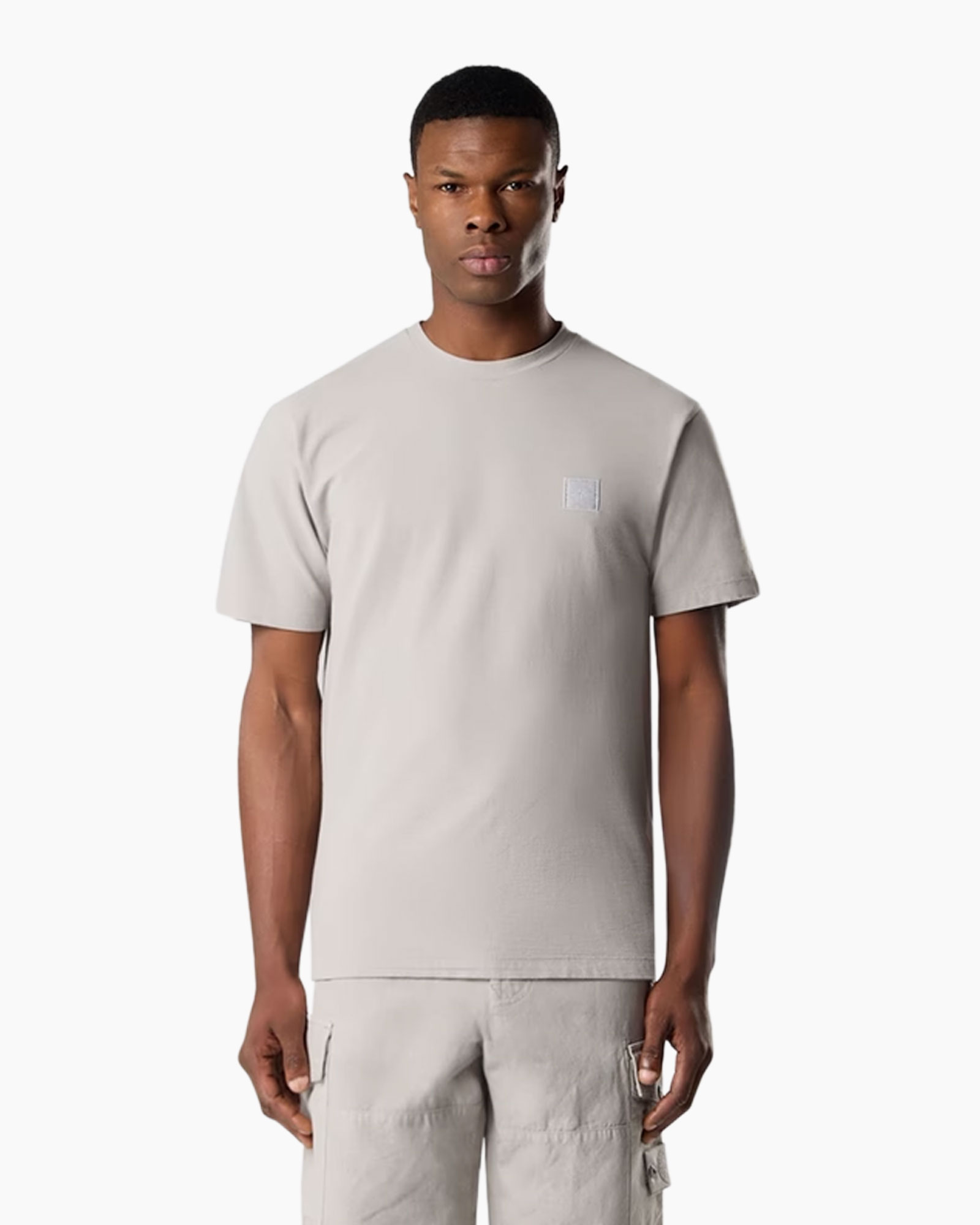 t-shirt, short sleeve, crew neck, beige, plain
