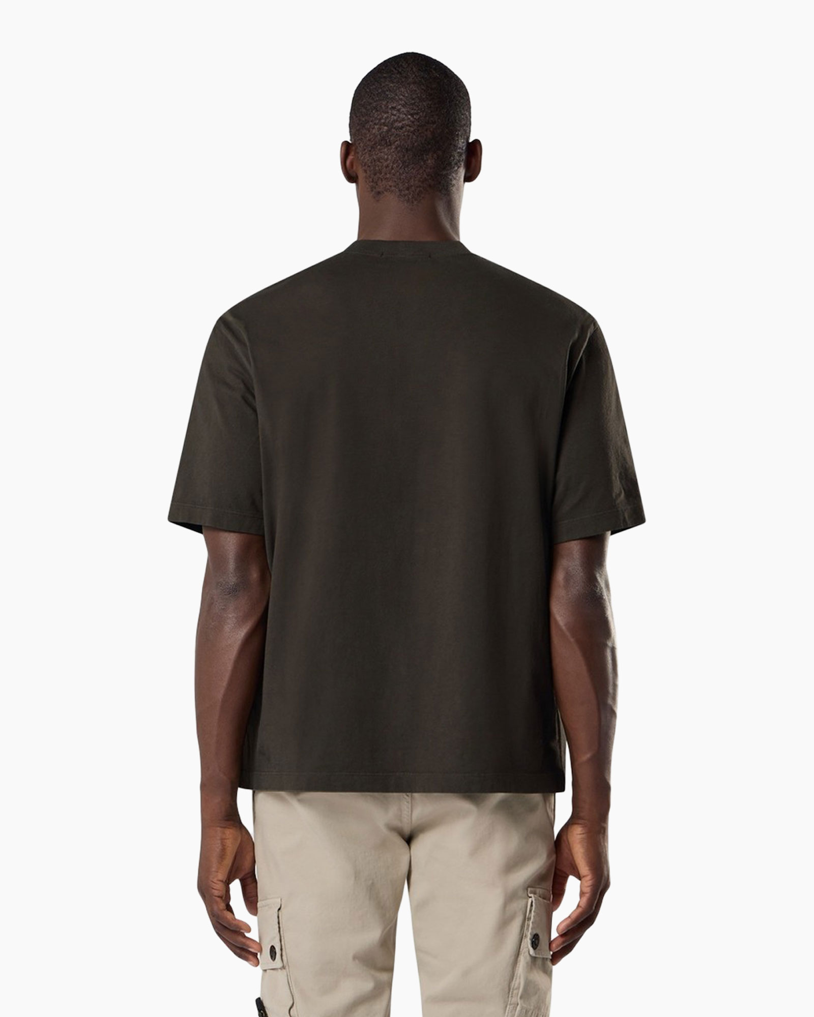 t-shirt, short sleeve, solid, dark olive, logo patch