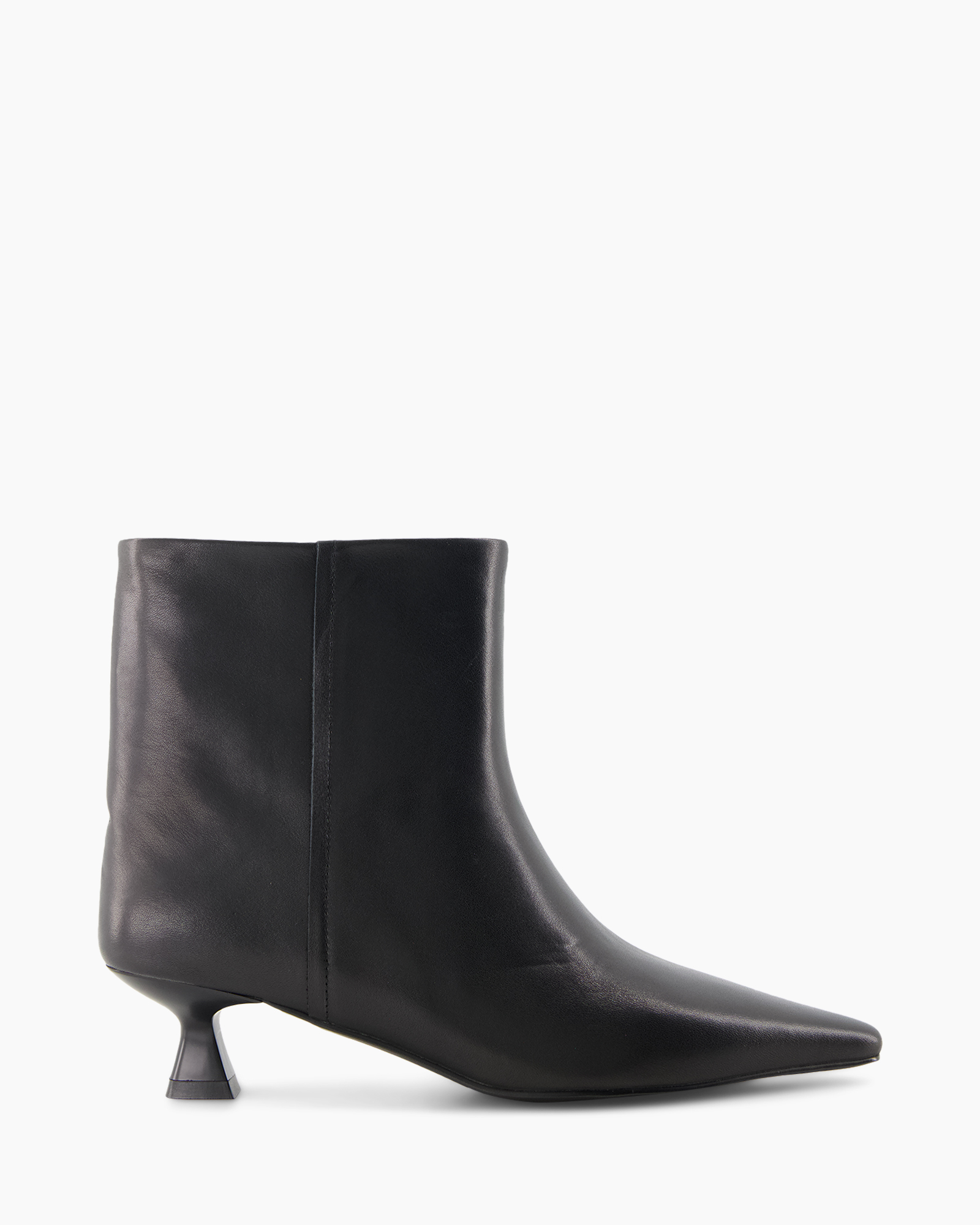 ankle boot, black, leather, mid heel,  pointed toe