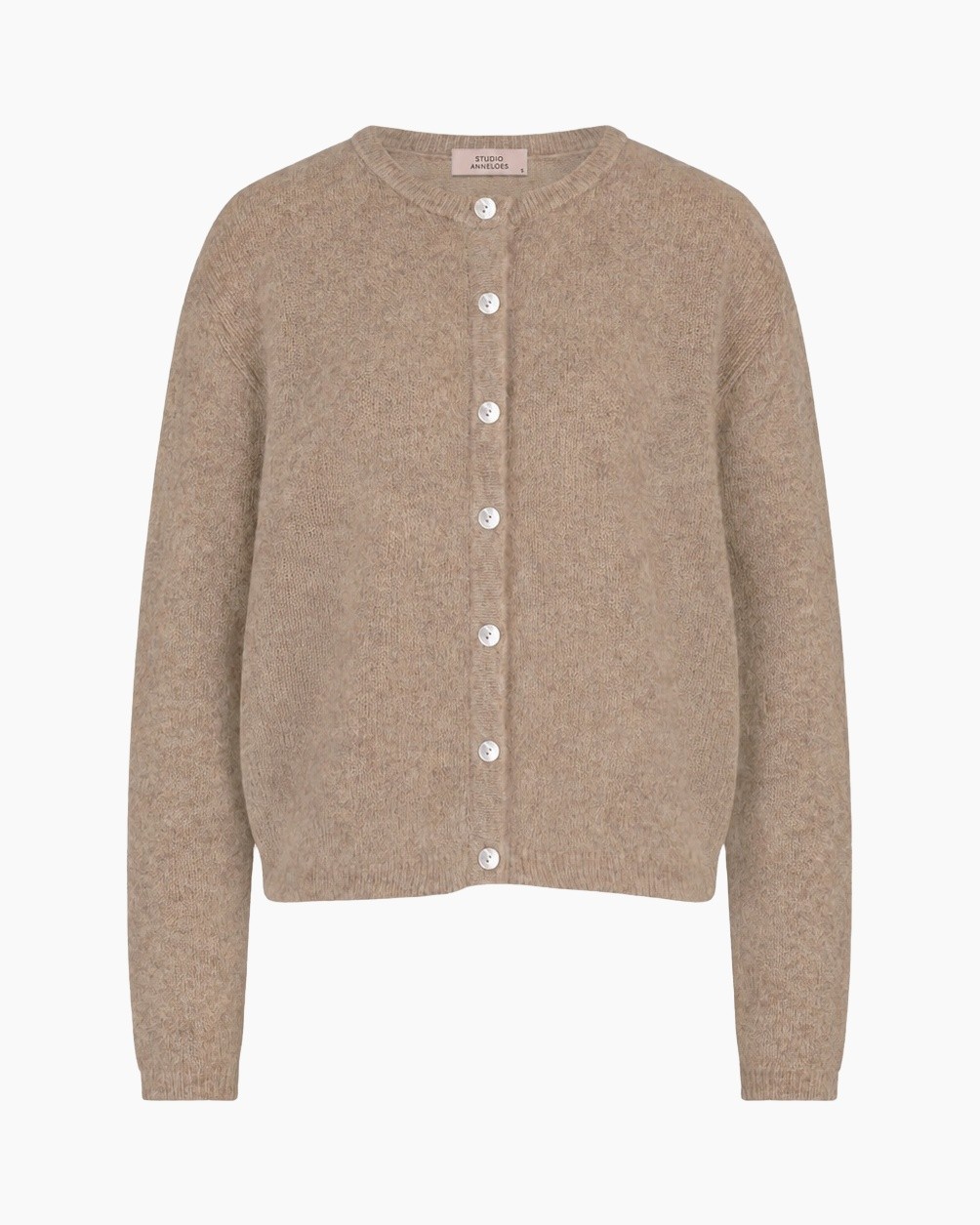 cardigan, knit, beige, buttons, crew-neck