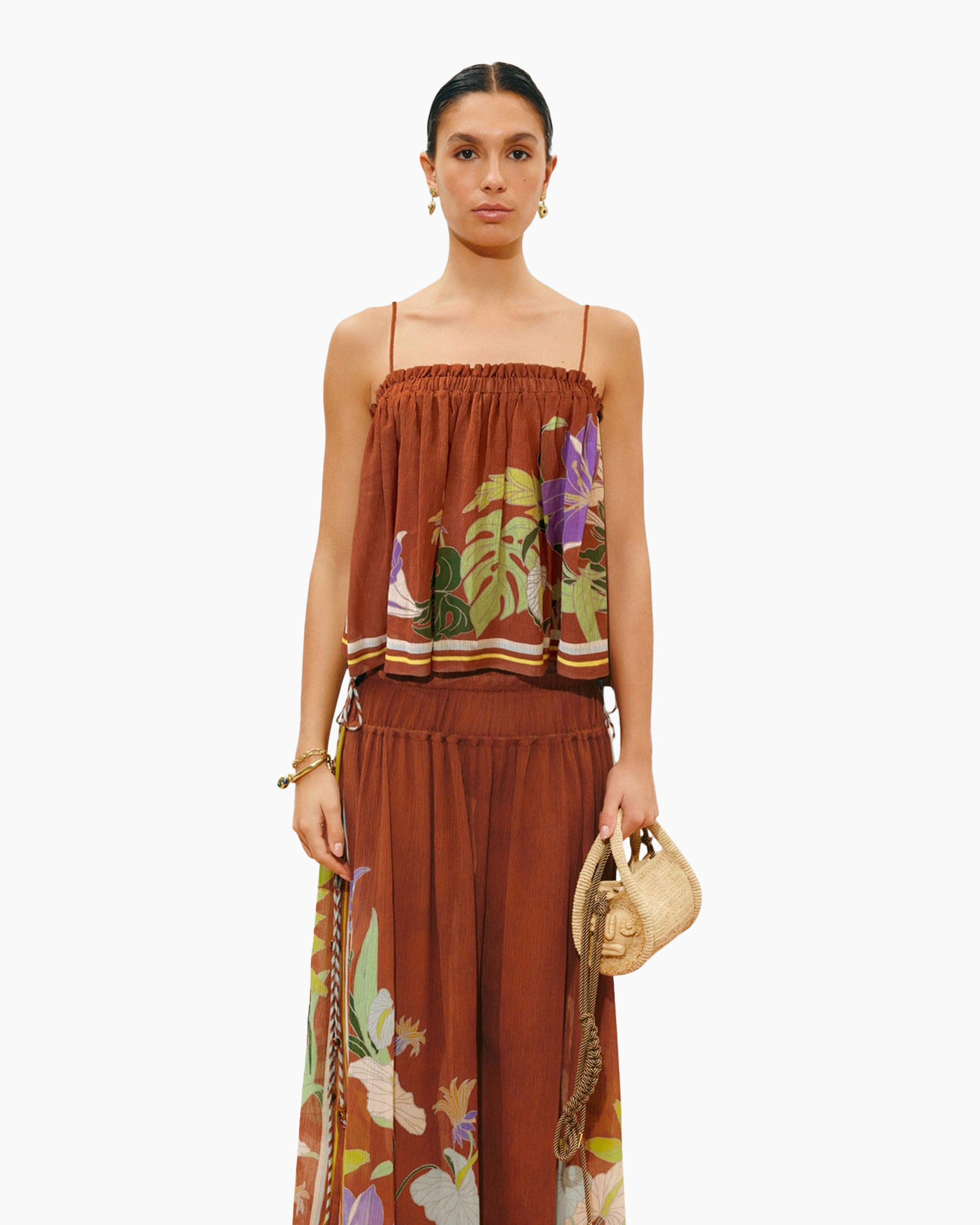 tank top, strap top, floral print, wildflower, rust color