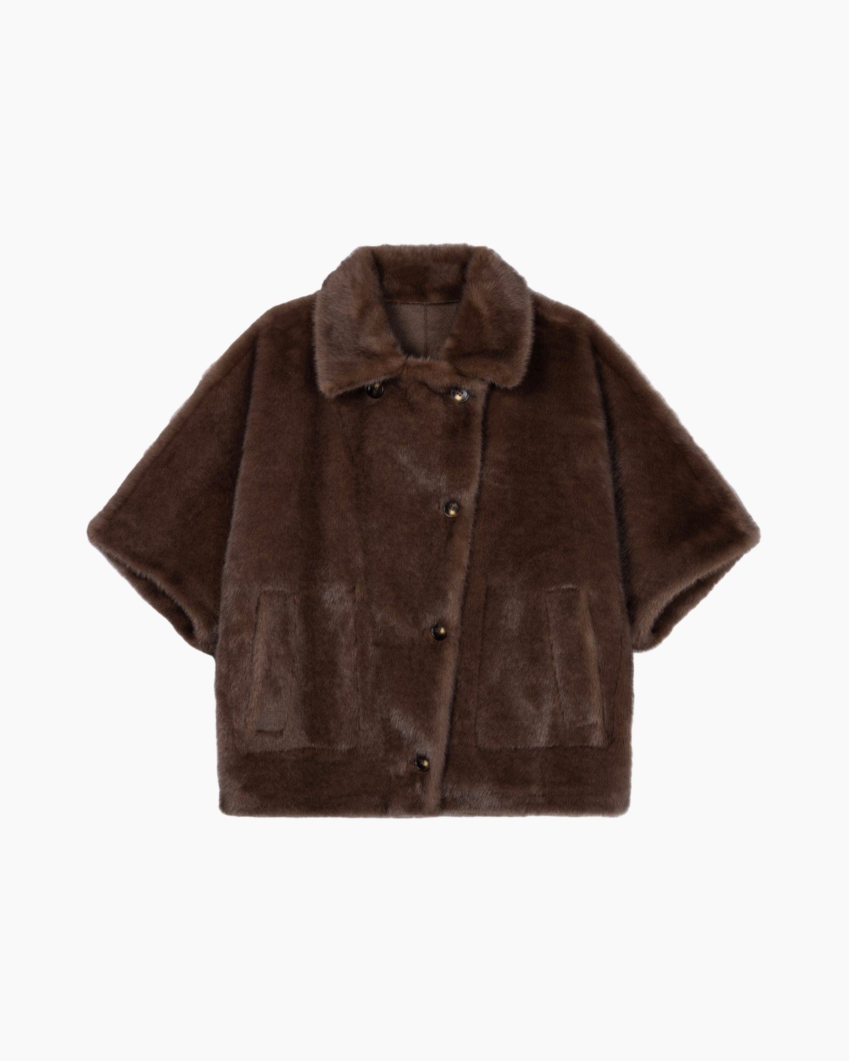 coat, fur, brown, short, buttoned