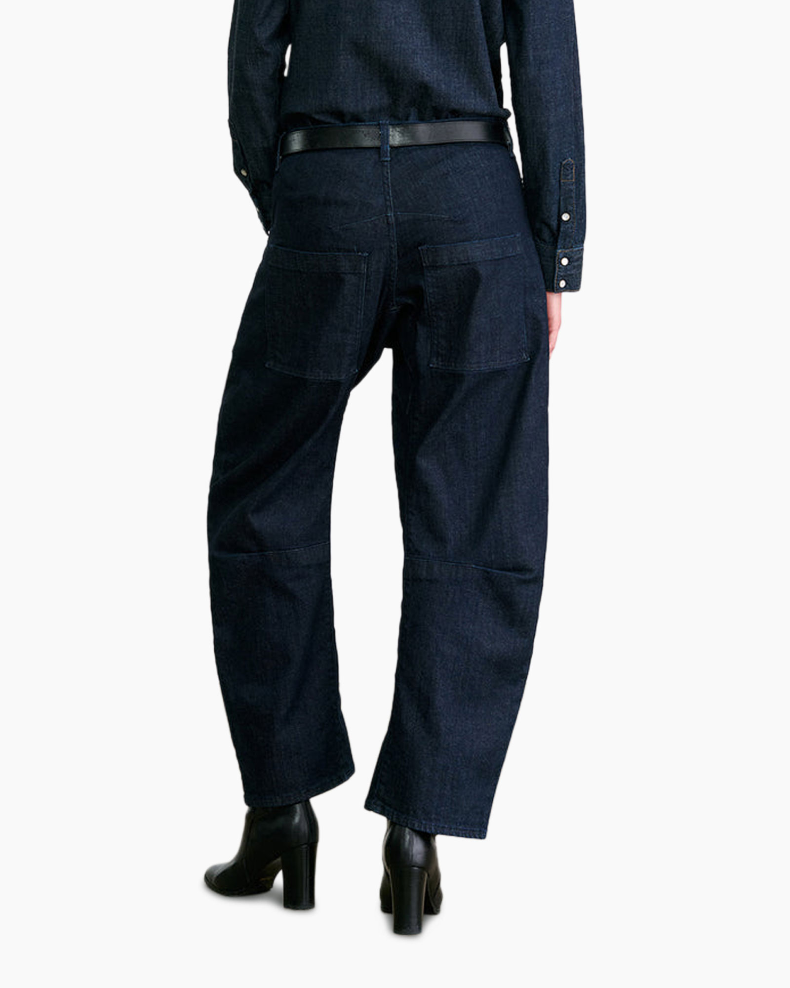 denim pants, wide leg, high waist, pocketed, black belt