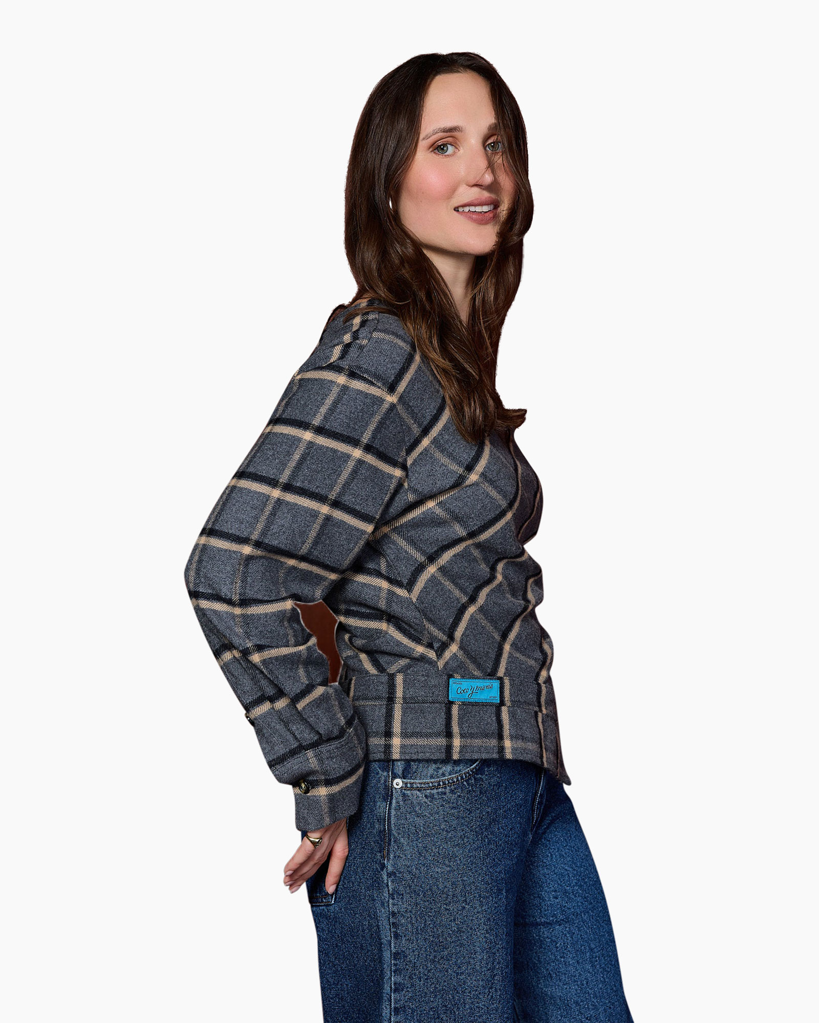plaid, shirt, jacket, long sleeve, blue-gray