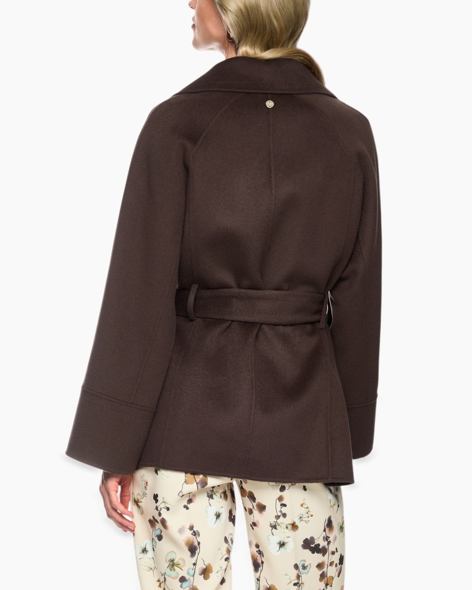 coat, wrap, belt, long sleeve, brown