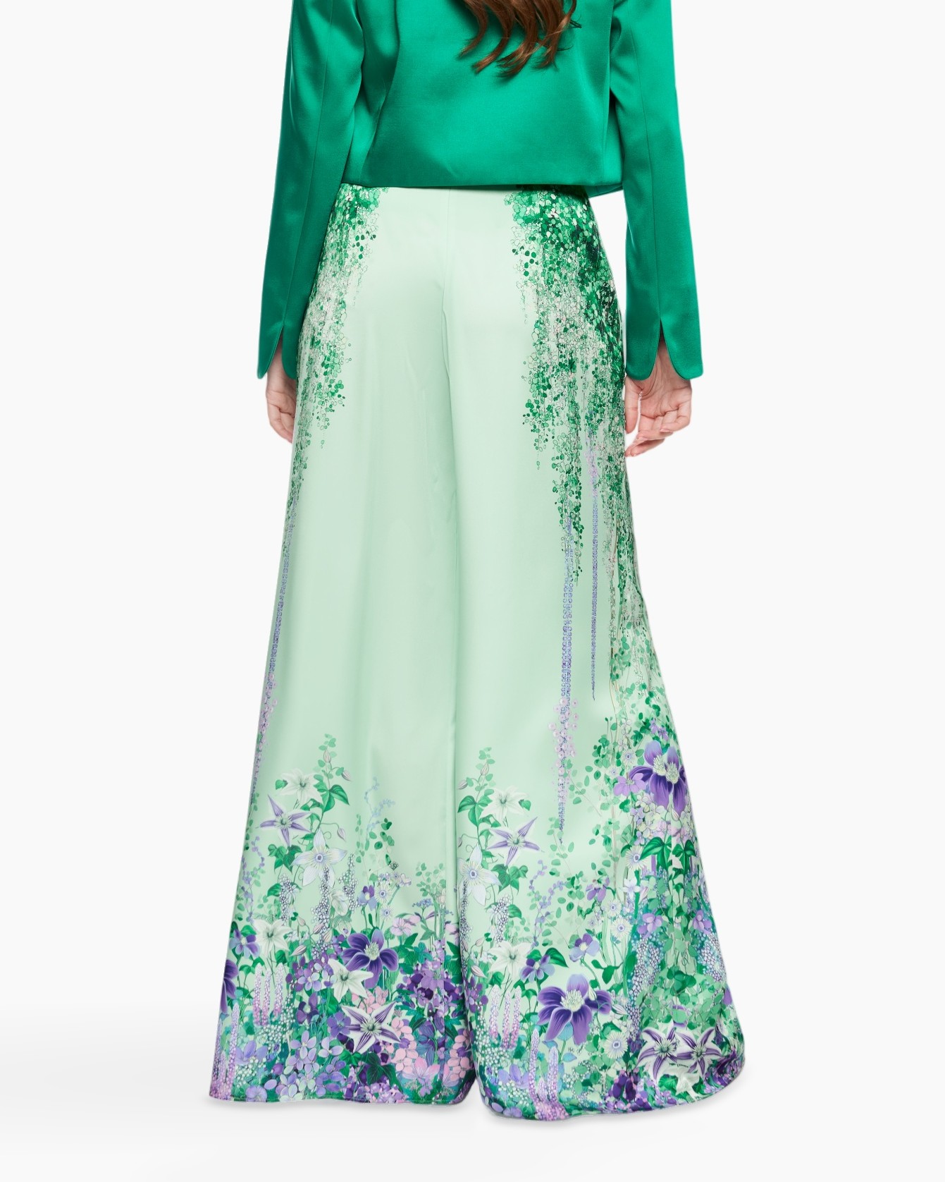 pants, palazzo, floral, green, gradient