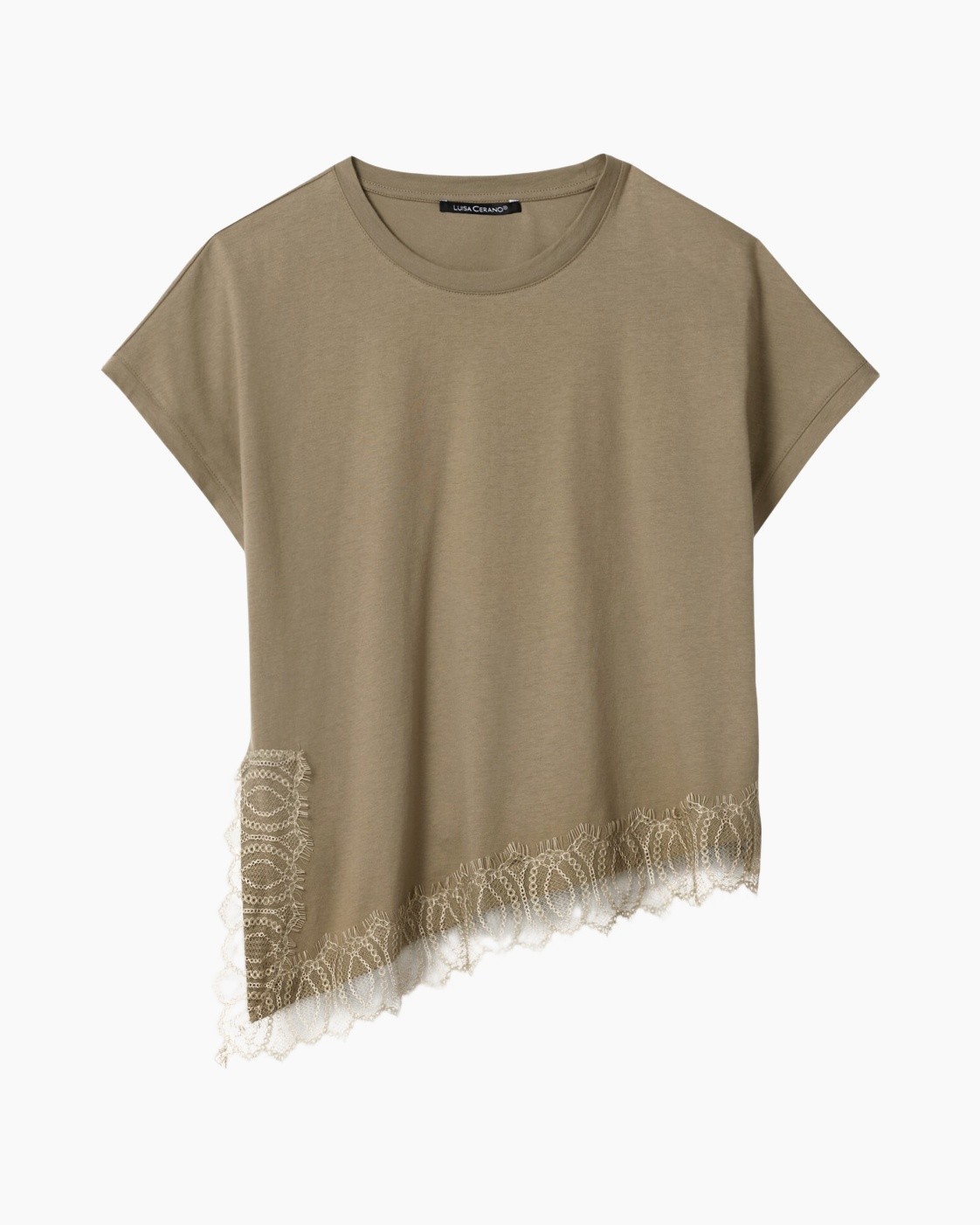 tunic, beige, lace hem, short sleeve, loose fit