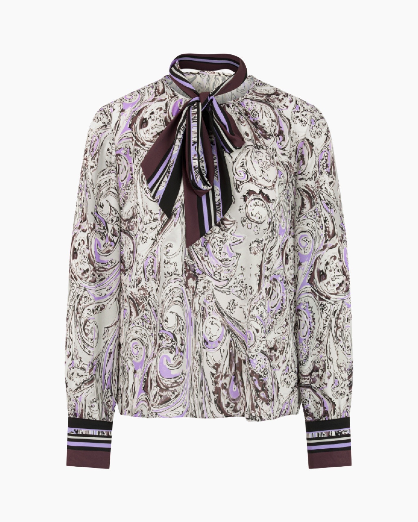 blouse, paisley, linen?, silk?, scarf-neck