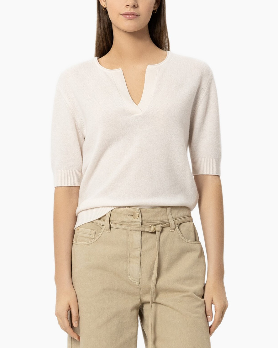 top, sweater, knit, half-sleeve, cream