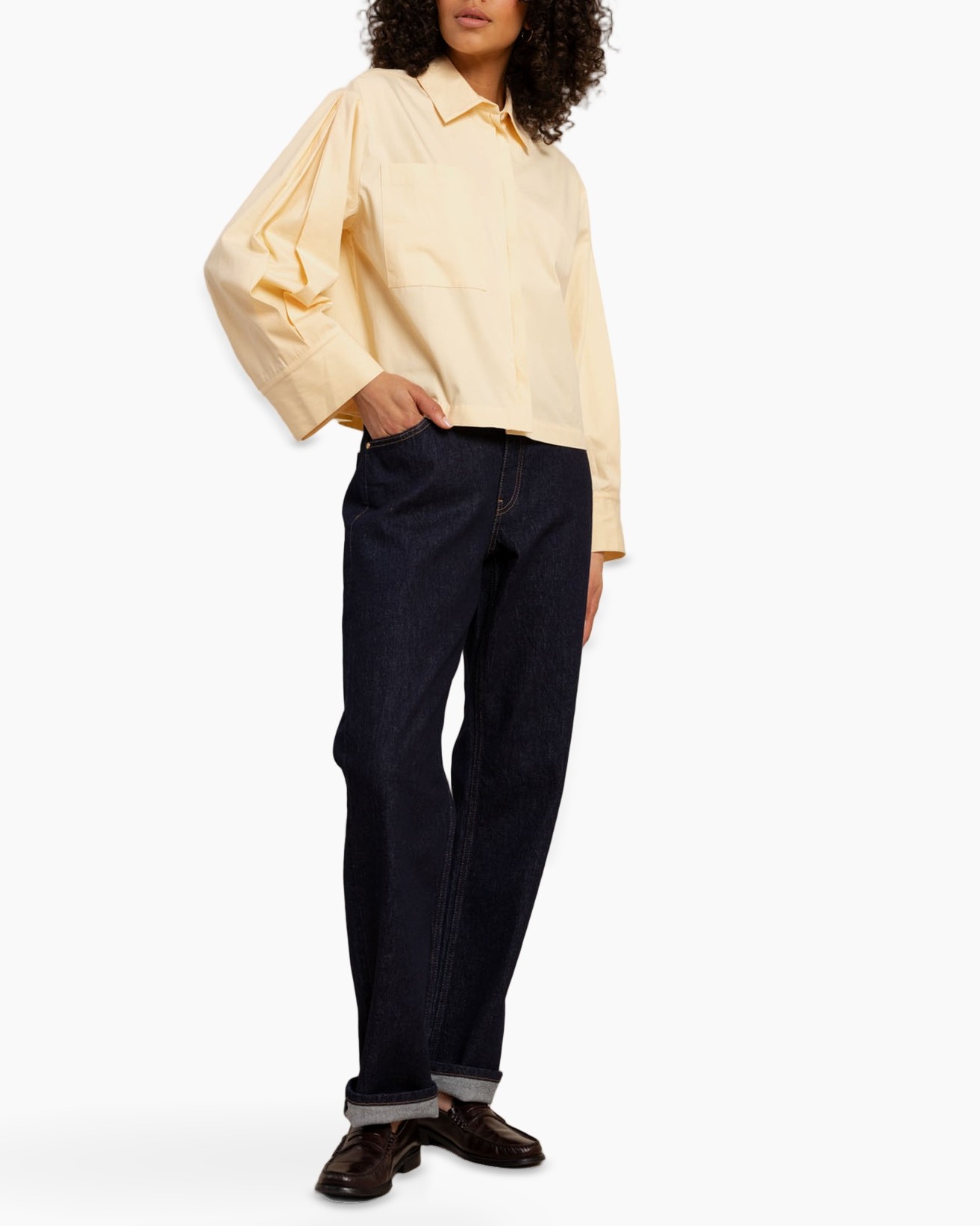 shirt, long-sleeve, collared, peasant-sleeve, light-beige