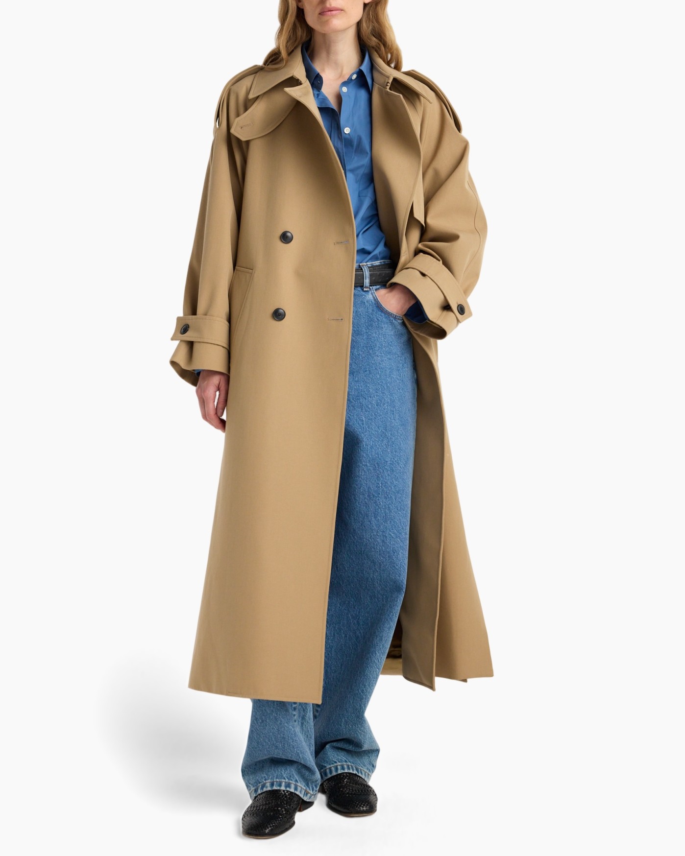 trench coat, camel, long coat, double breasted, belted cuffs
