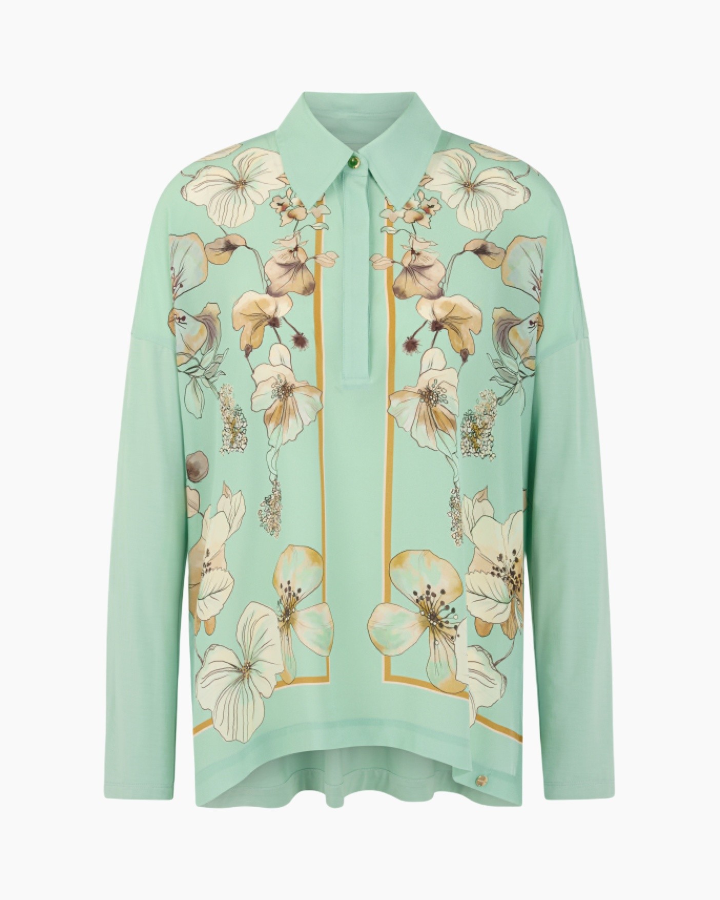 blouse, floral, mint, long sleeve, button placket