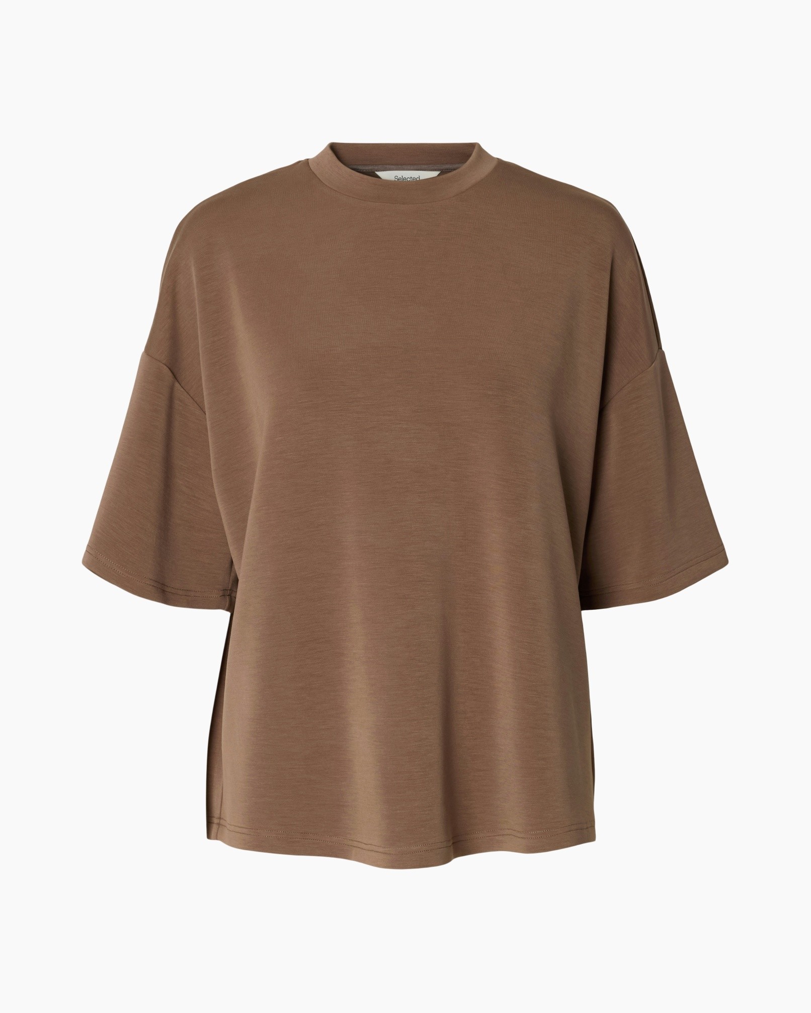 t-shirt, brown, oversized, short sleeve, crew neck