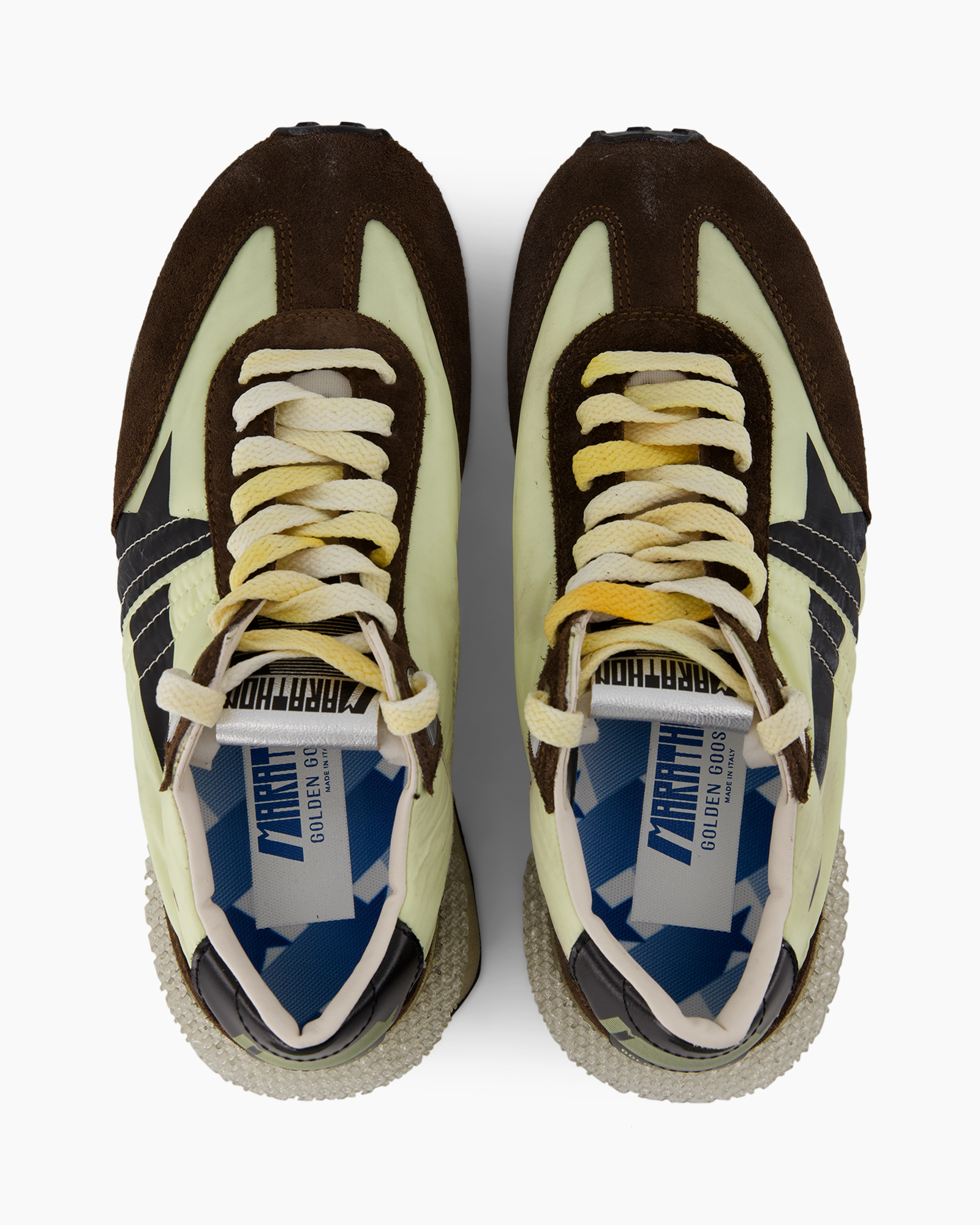 sneakers, laces, brown, green, contrast, midsole