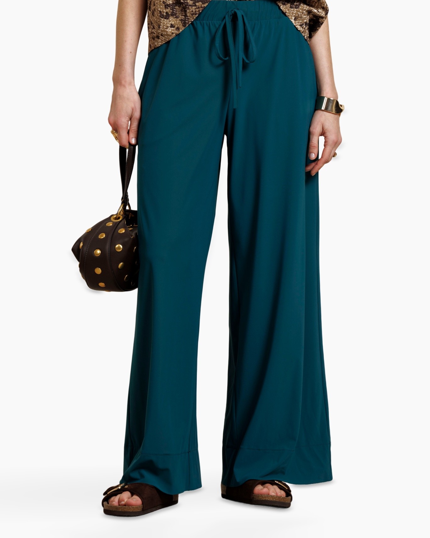 pants, wide-leg, teal, palazzo, drawstring