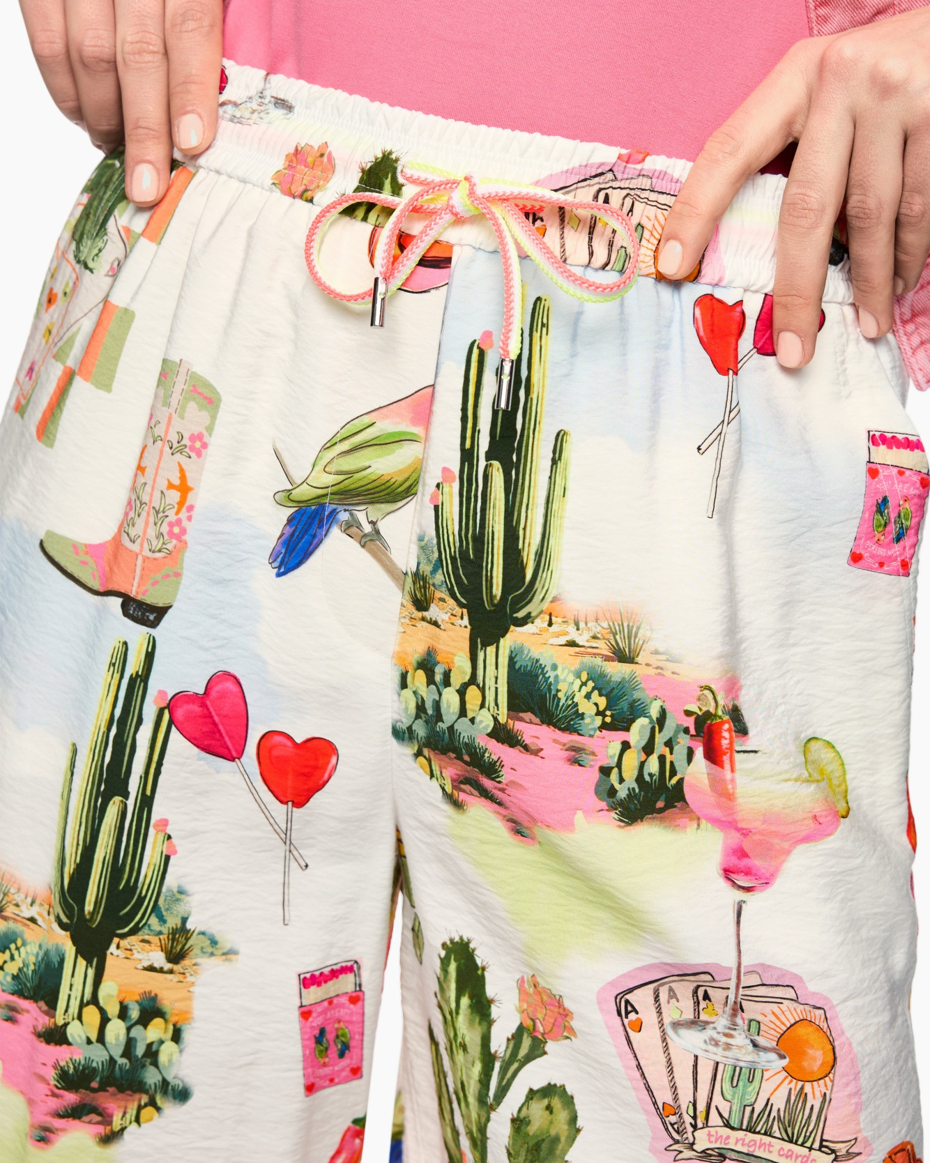 shorts, print, desert, cactus, drawstring